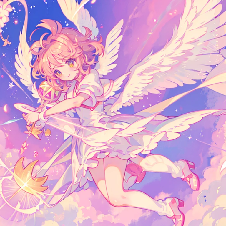 Cardcaptor Sakura、clear card version、kinomoto sakura、kirakira、fluffly、clear sky and sun、ssmile、There is a rainbow in the sky、Flying in the sky