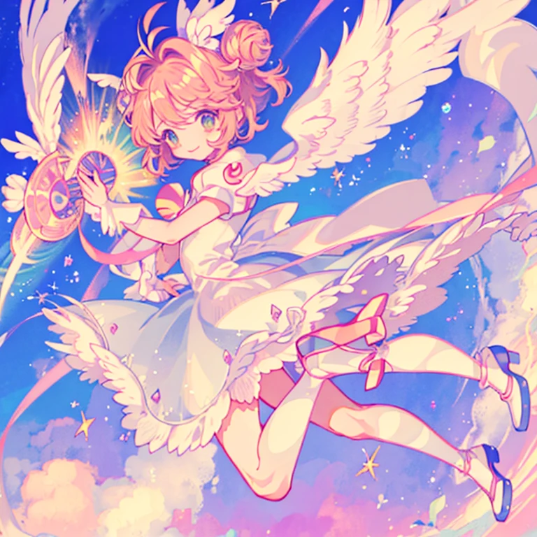 Cardcaptor Sakura、clear card version、kinomoto sakura、kirakira、fluffly、clear sky and sun、ssmile、There is a rainbow in the sky、Flying in the sky
