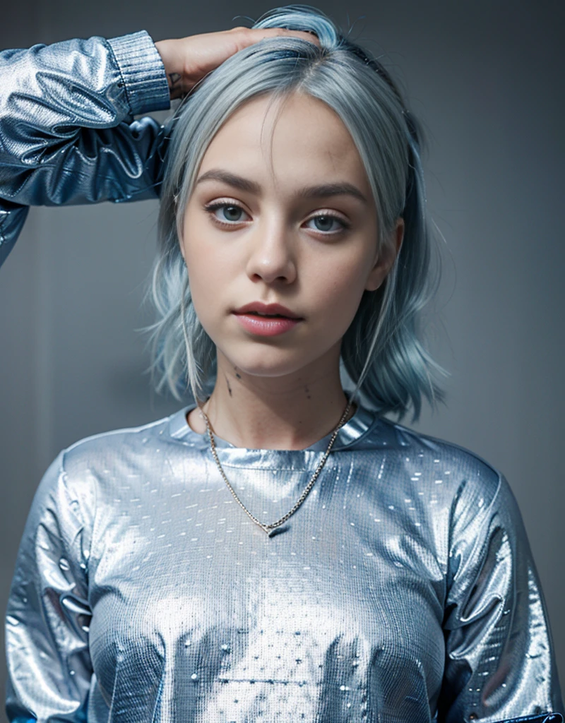 Norwegian billie eilish, beautiful, silver blue hair, modeling photoshoot
