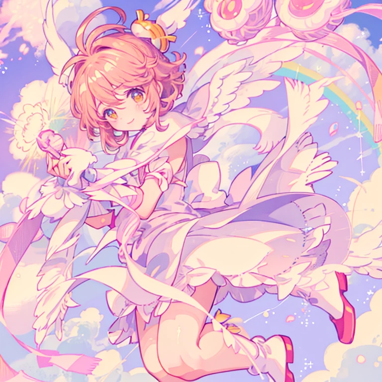 Cardcaptor Sakura、clear card version、kinomoto sakura、kirakira、fluffly、clear sky and sun、ssmile、There is a rainbow in the sky、Flying in the sky