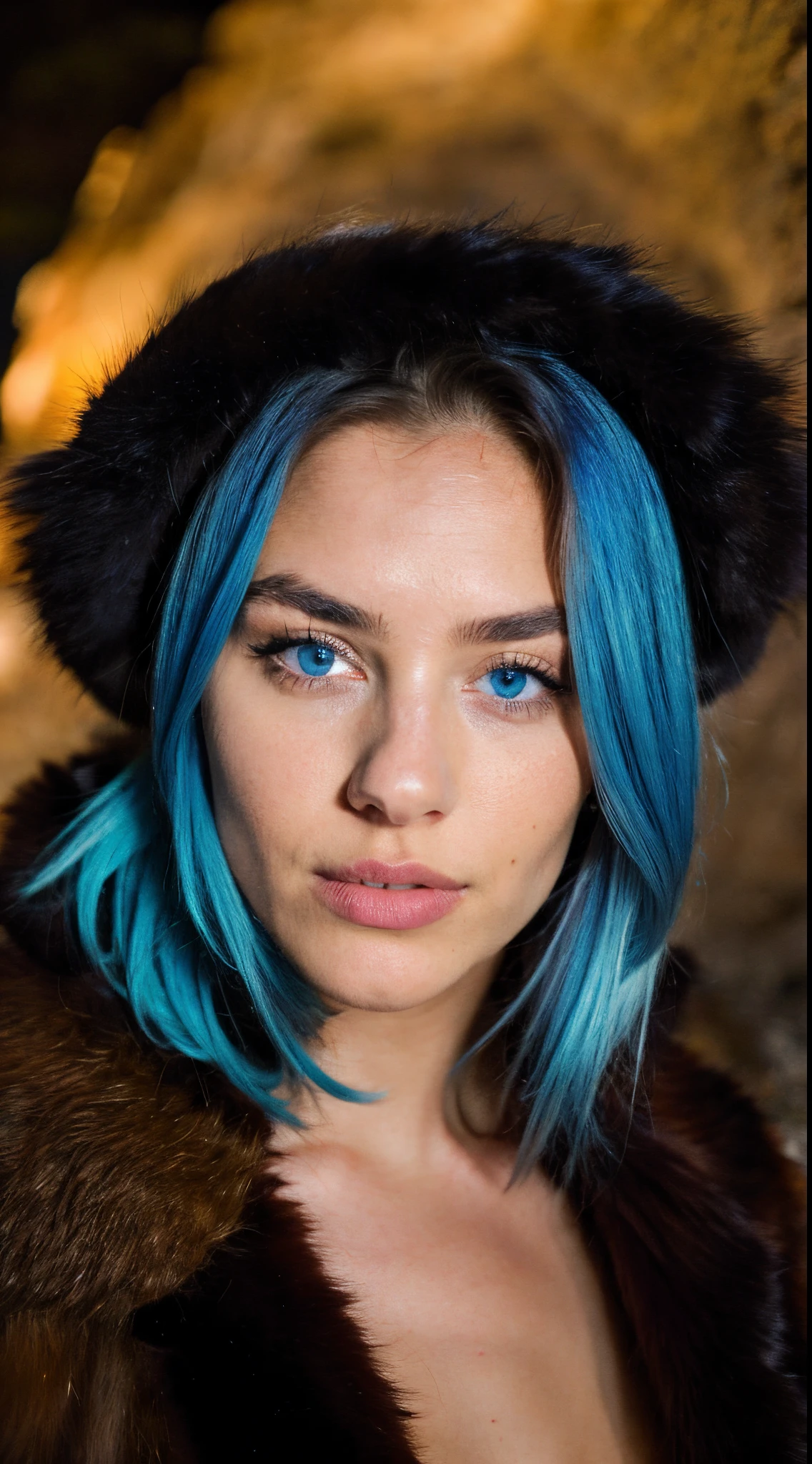 Photorealistic, Best Quality, hyper detailed ,better shadow, A photograph of the whole body from a distance, wearing clothes with a fashionable futuristic design, medium-sized bust, beautiful sexy fitness girl, 21 old years, young girl, blue eyes, symmetrical beautiful face, Blue hair, Almond eye , full lips.