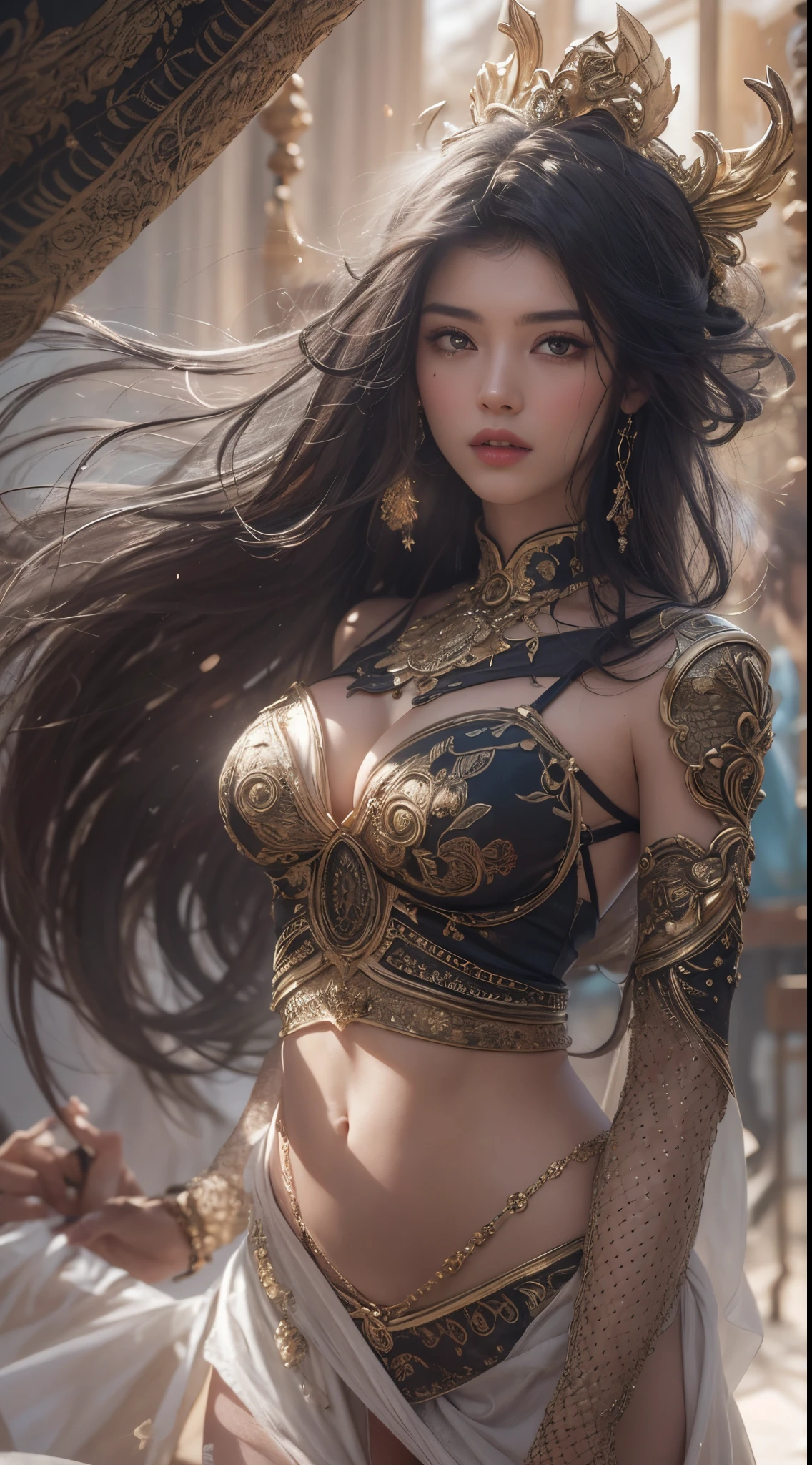 1girls,goddesses,Venus,Delicate and beautiful face,Medium long black hair,flowy,full breast,Convex buttocks,Roman skirt,perfectly proportioned, Detailed clothing details,Temple,arena,wonderland,Cinematic lighting, filmgrain, Fujicolor, light and darkcontrast, 8K, 巨作, Textured skin, Super detail, High detail, High quality, high resolucion,