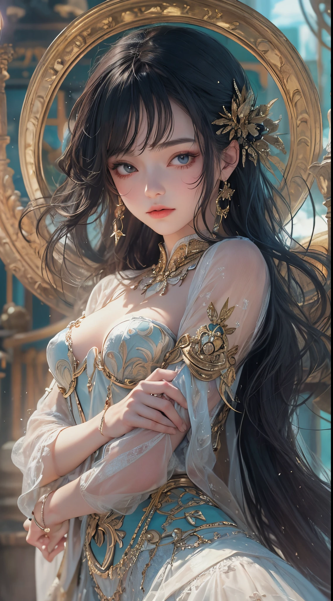 1girls,goddesses,Venus,Delicate and beautiful face,Medium long black hair,flowy,full breast,Convex buttocks,Roman skirt,perfectly proportioned, Detailed clothing details,Temple,arena,wonderland,Cinematic lighting, filmgrain, Fujicolor, light and darkcontrast, 8K, 巨作, Textured skin, Super detail, High detail, High quality, high resolucion,