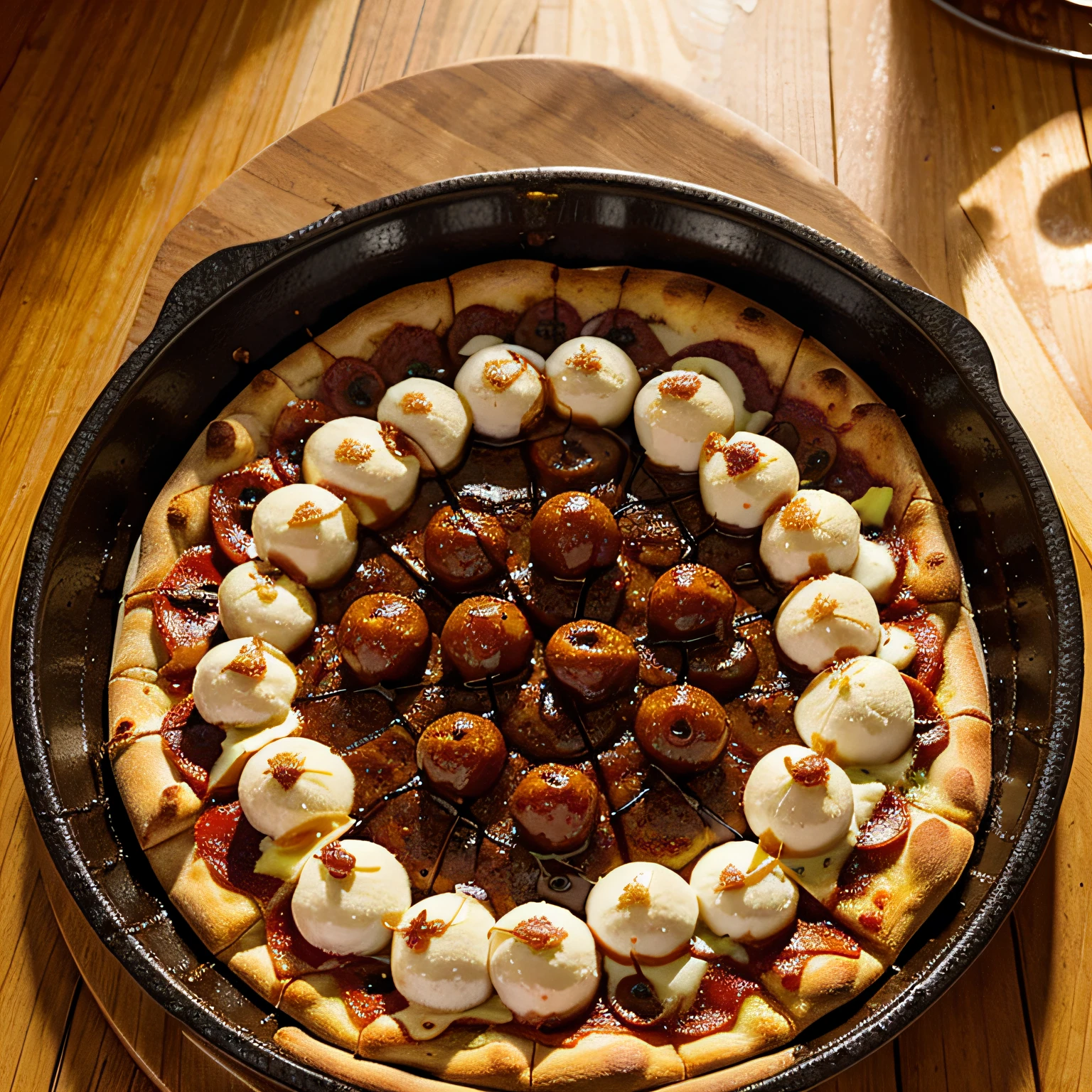 create an photo from top of pizza with toppings of 4 to 5 gulab jamun png