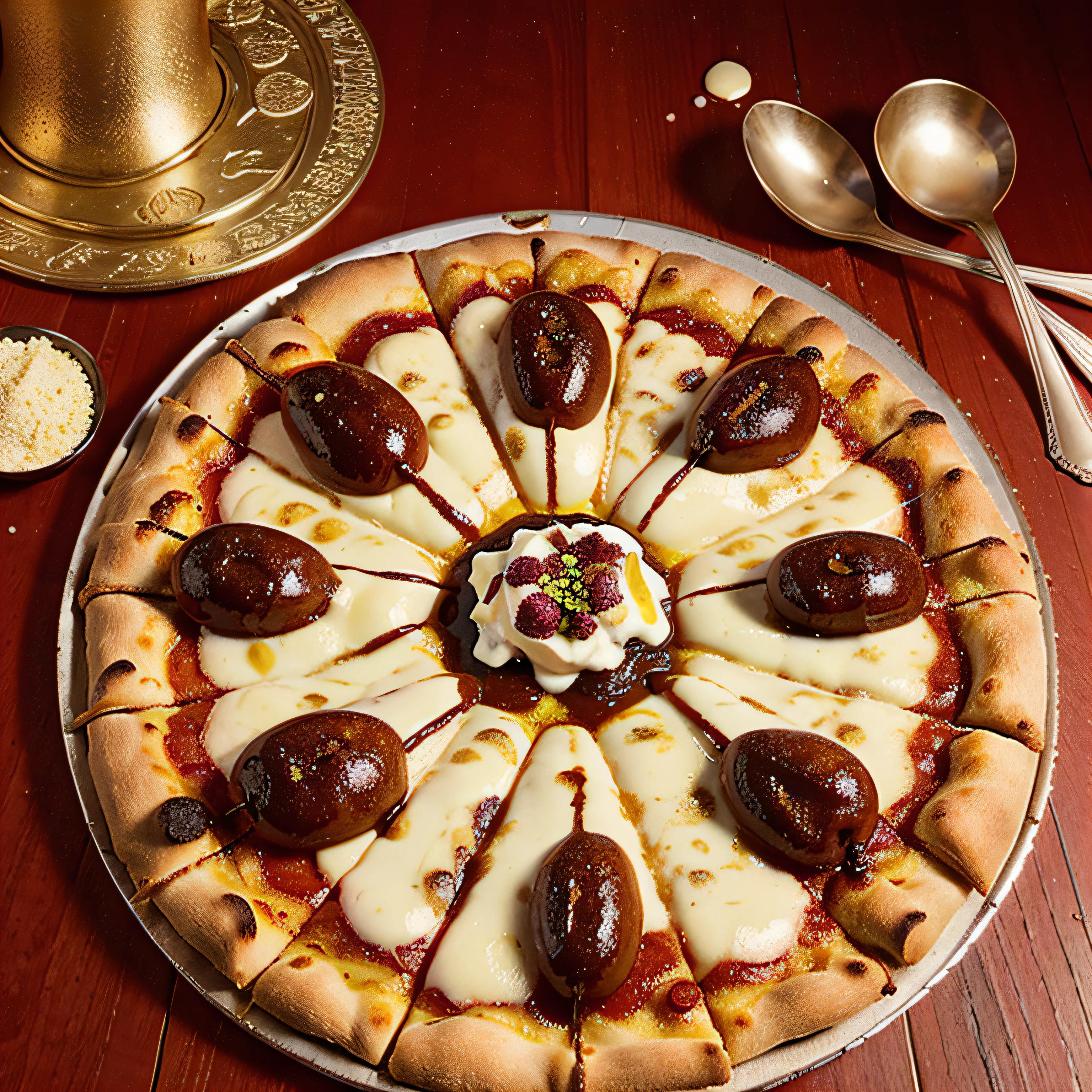 create an photo from top of pizza with toppings of 4 to 5 gulab jamun png