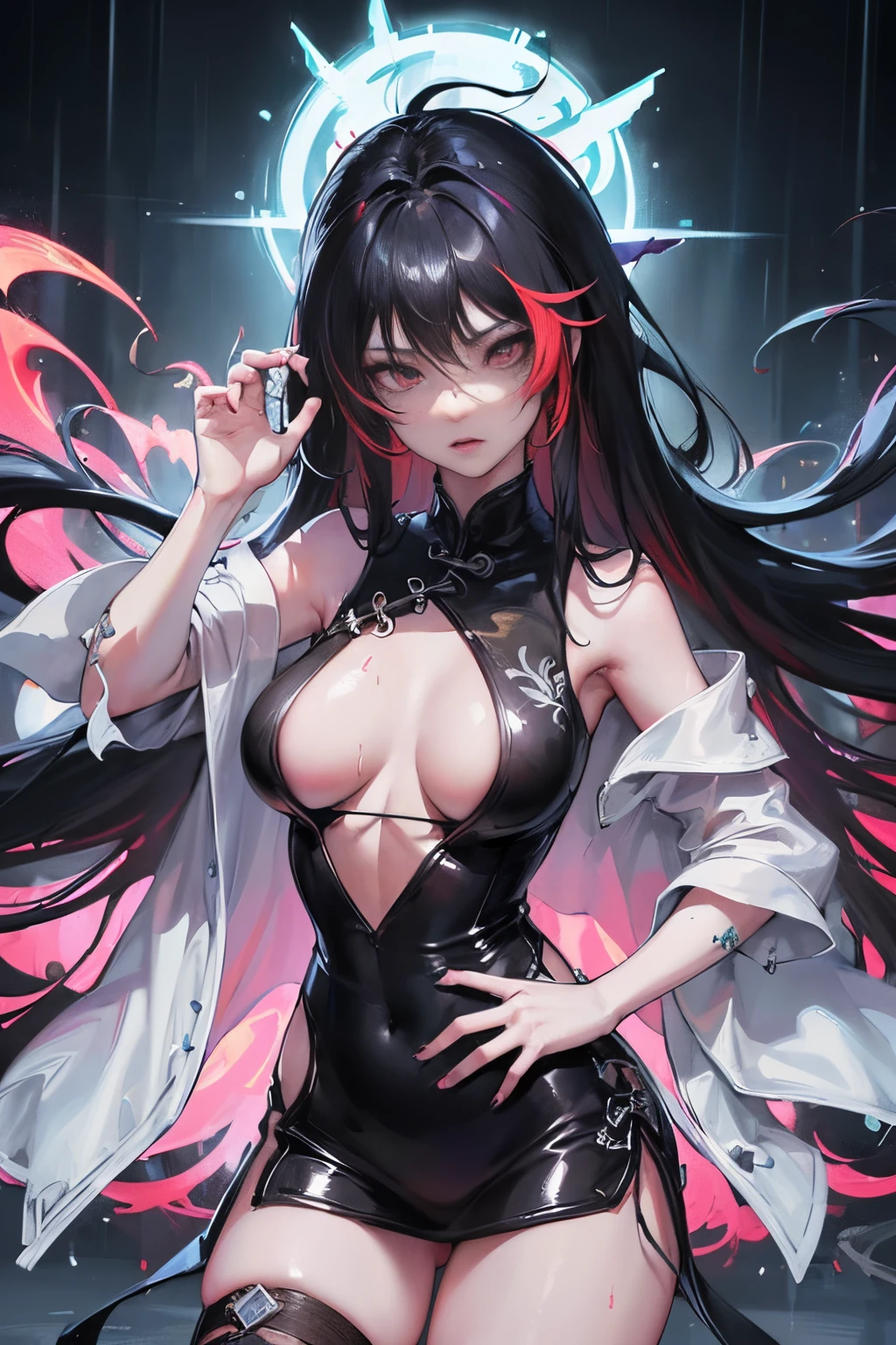 (((, bad girl))), (((Chinese looks))), Rias Gremory from High School DXD ((skinny girl)), Full body, glamour, wet skin, Wet hair, night sky, rain, Bokeh, (((fey))), fantasy, rpg, DnD, hyperdetailed painting, luminism, 4k resolution, fractal isometrics details bioluminescens , 3d render, octane render, intricately detailed , cinematic, trending on artstation Isometric Centered hypereallistic cover photo awesome full color, hand drawn , gritty, realistic mucha , intricate, hit definition , cinematic,Rough sketch, bold lines, on .