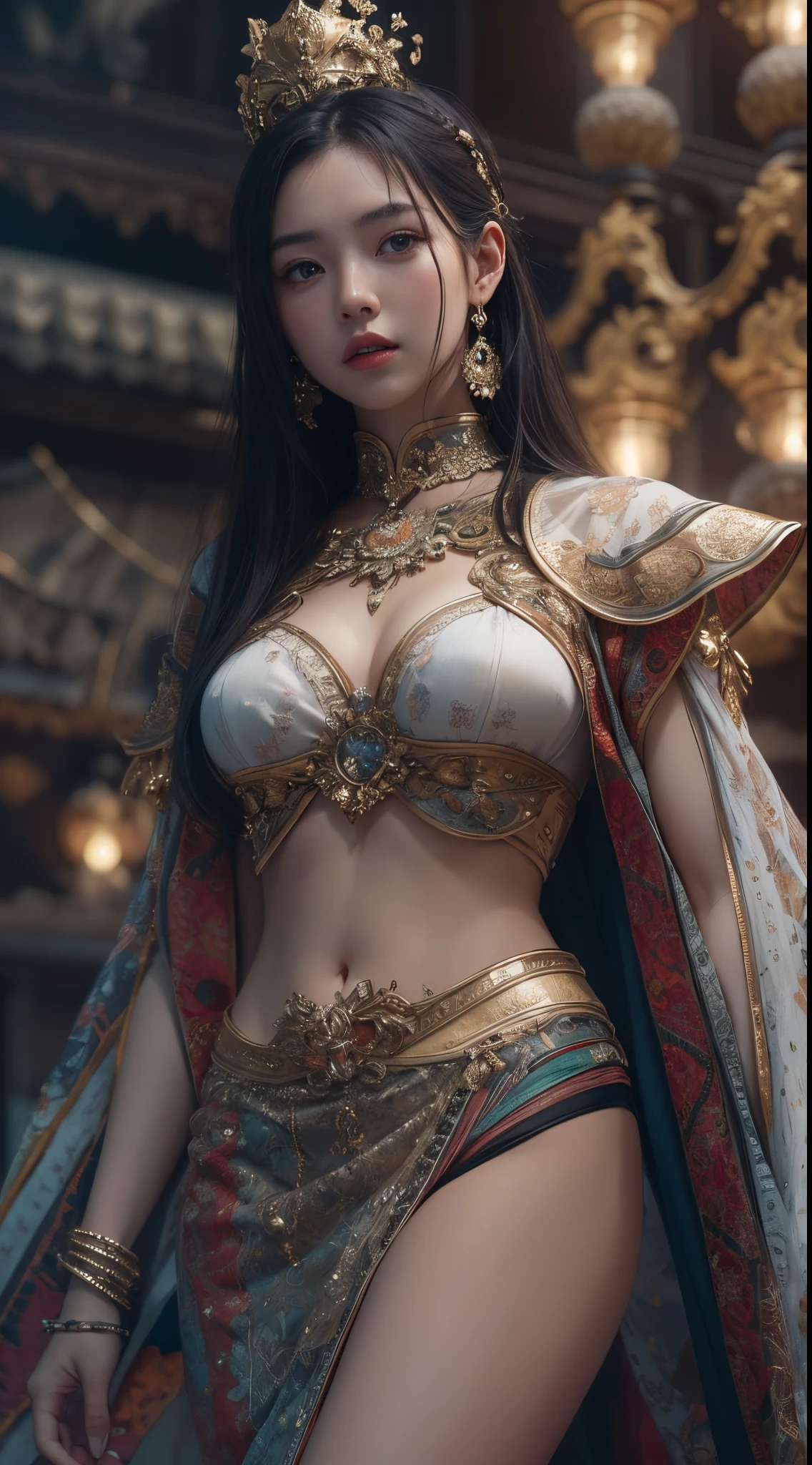 modelshoot style, (extremely detailed CG unity 8k wallpaper), full shot body photo of the most beautiful artwork in the world, stunningly beautiful photo realistic cute women in saree  (navel:1.5), professional majestic oil painting by Ed Blinkey, Atey Ghailan, Studio Ghibli, by Jeremy Mann, Greg Manchess, Antonio Moro, trending on ArtStation, trending on CGSociety, Intricate, High Detail, Sharp focus, dramatic, photorealistic painting art by midjourney and greg rutkowski