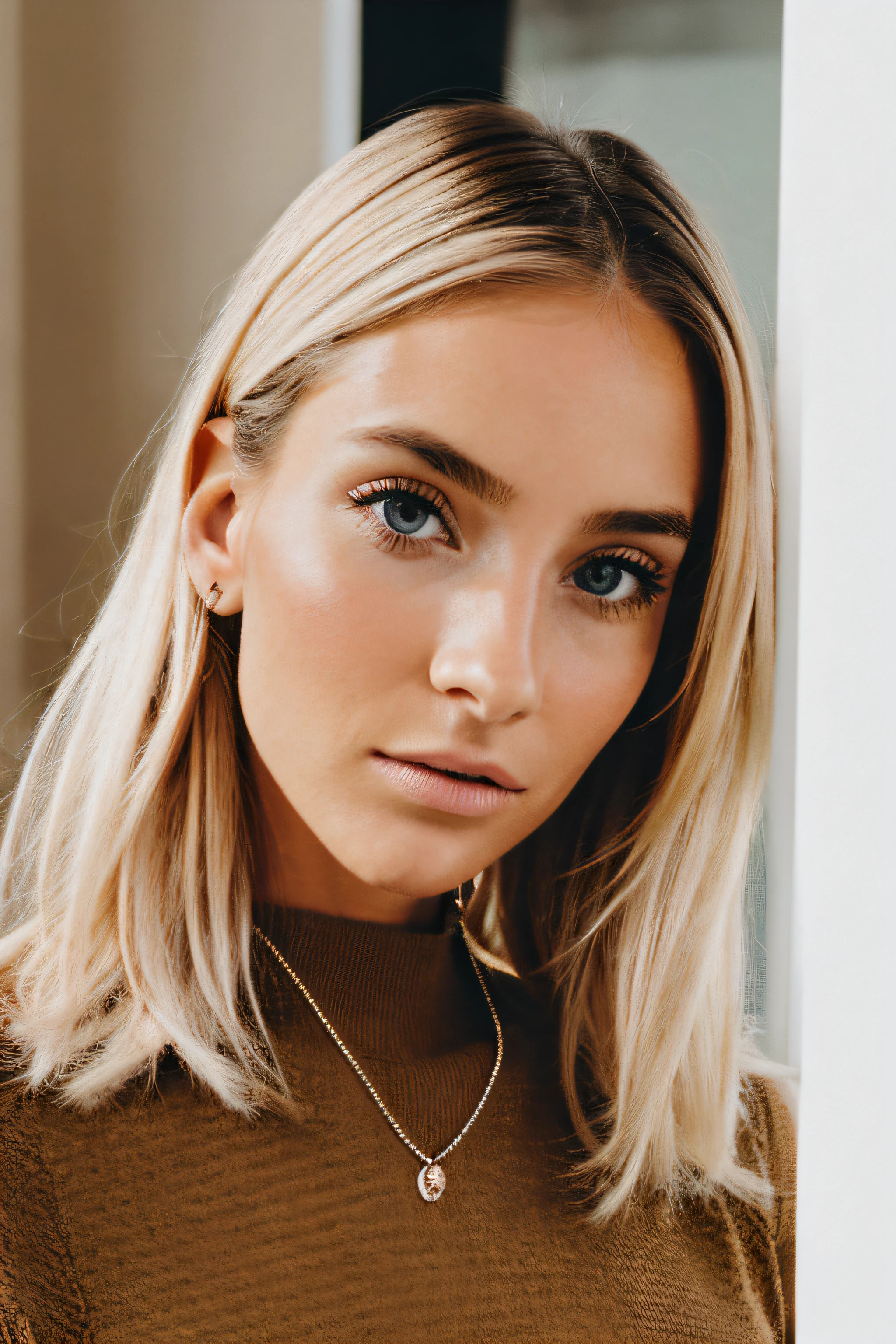 French blonde, style streetwear chic, photoreallistic, Best quality, hyper detailed, beautiful woman, Photo selfie, Haut du corps, seulement, style analogique, Regarder le spectateur, texture de la peau, grain du film, gros plan, ultra highres, meilleure ombre, ...............RAW, instagram LUT, image pour couverture
