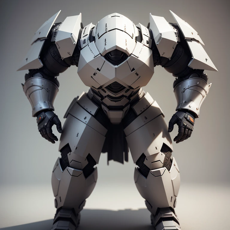 Heavy Armor 3D artwork, RGP style, White Background, ((low poly)), ((Front View perspective)) ,blender, OC renderer, dribble high detail 8k, studio lighting --v 6