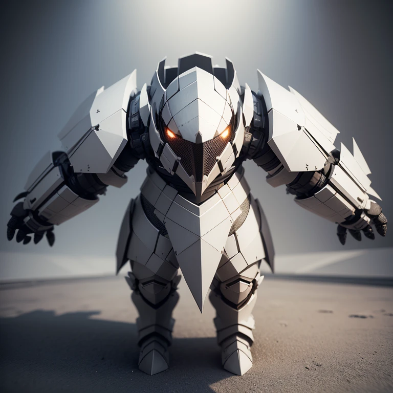 Heavy Armor 3D artwork, RGP style, White Background, ((low poly)), ((Front View perspective)) ,blender, OC renderer, dribble high detail 8k, studio lighting --v 6