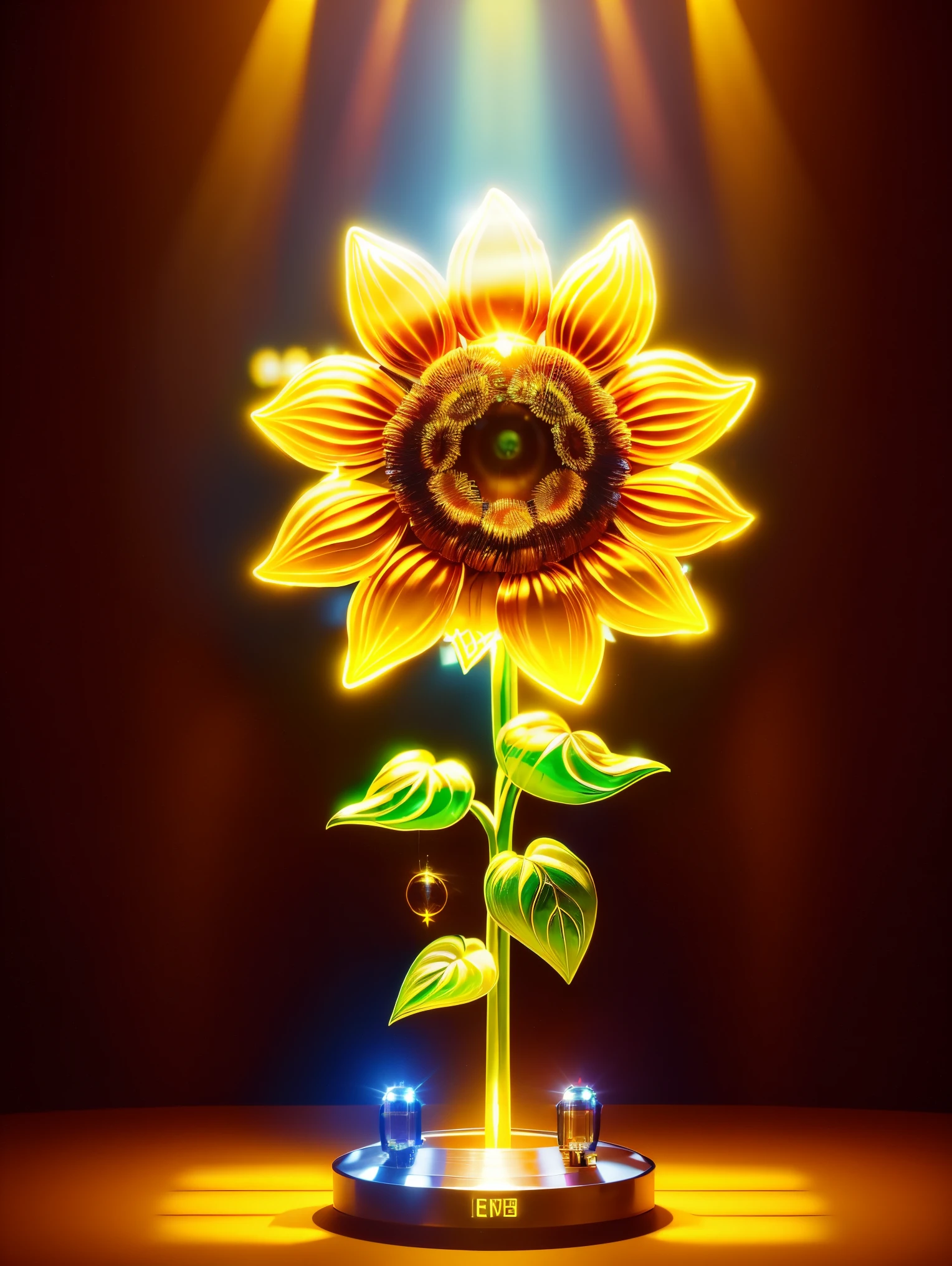 ((1 transparent luminous sunflower made of mechanical metal)),8k,Irridescent color,kawaii,adolable,number art,high high quality,highly detailed