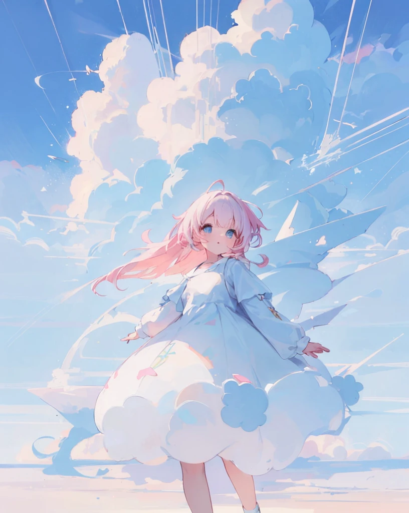 Summer sailor suit、refreshing、Hair down、white hair、Light blue eyes、ren、masterpiece、top-quality、The highest image quality、cute little、Beautiful sky、Very transparent、Top image quality