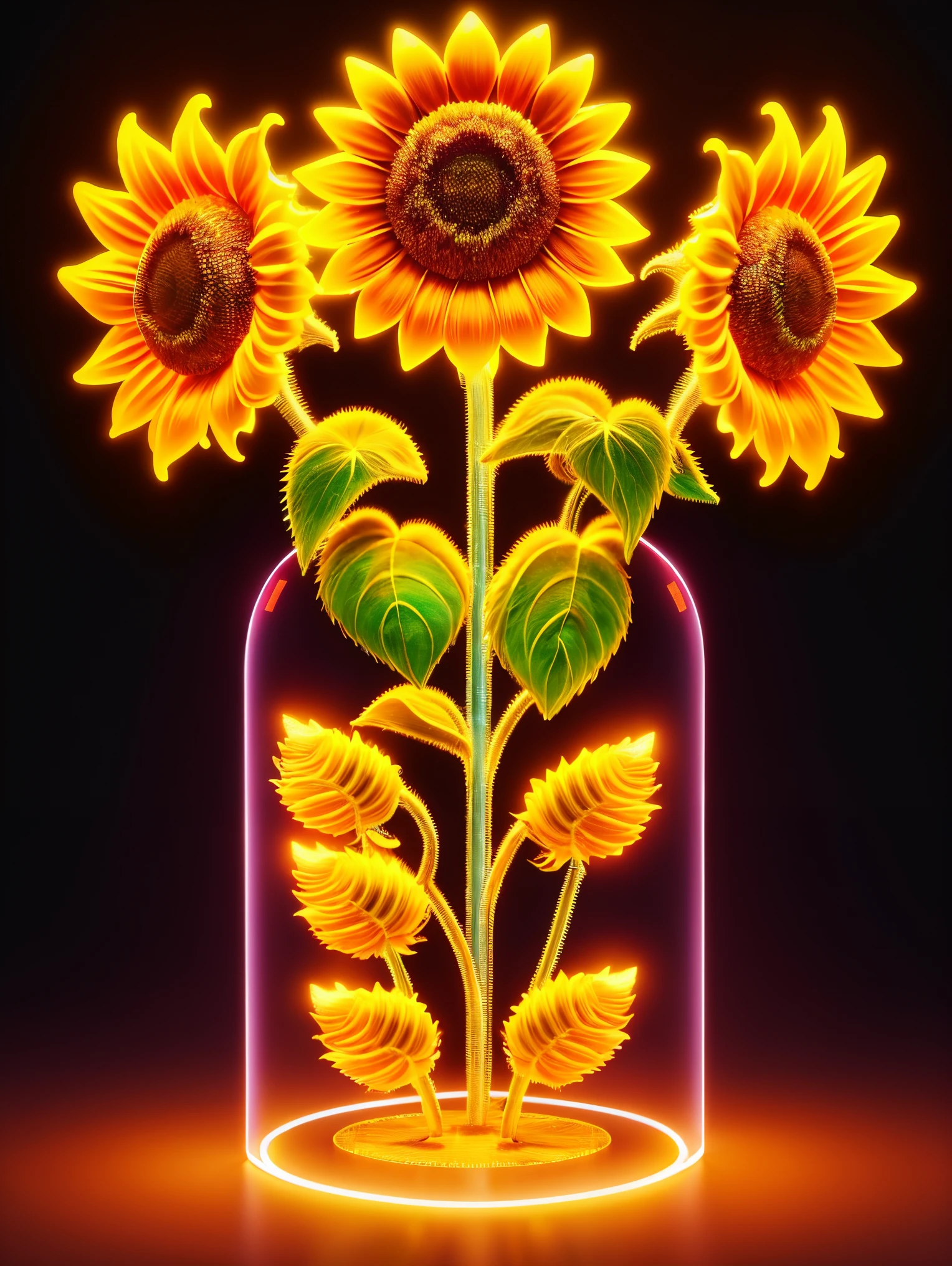 ((1 transparent and glowing sunflower)),8k,Irridescent color,kawaii,adolable,number art,high high quality,highly detailed