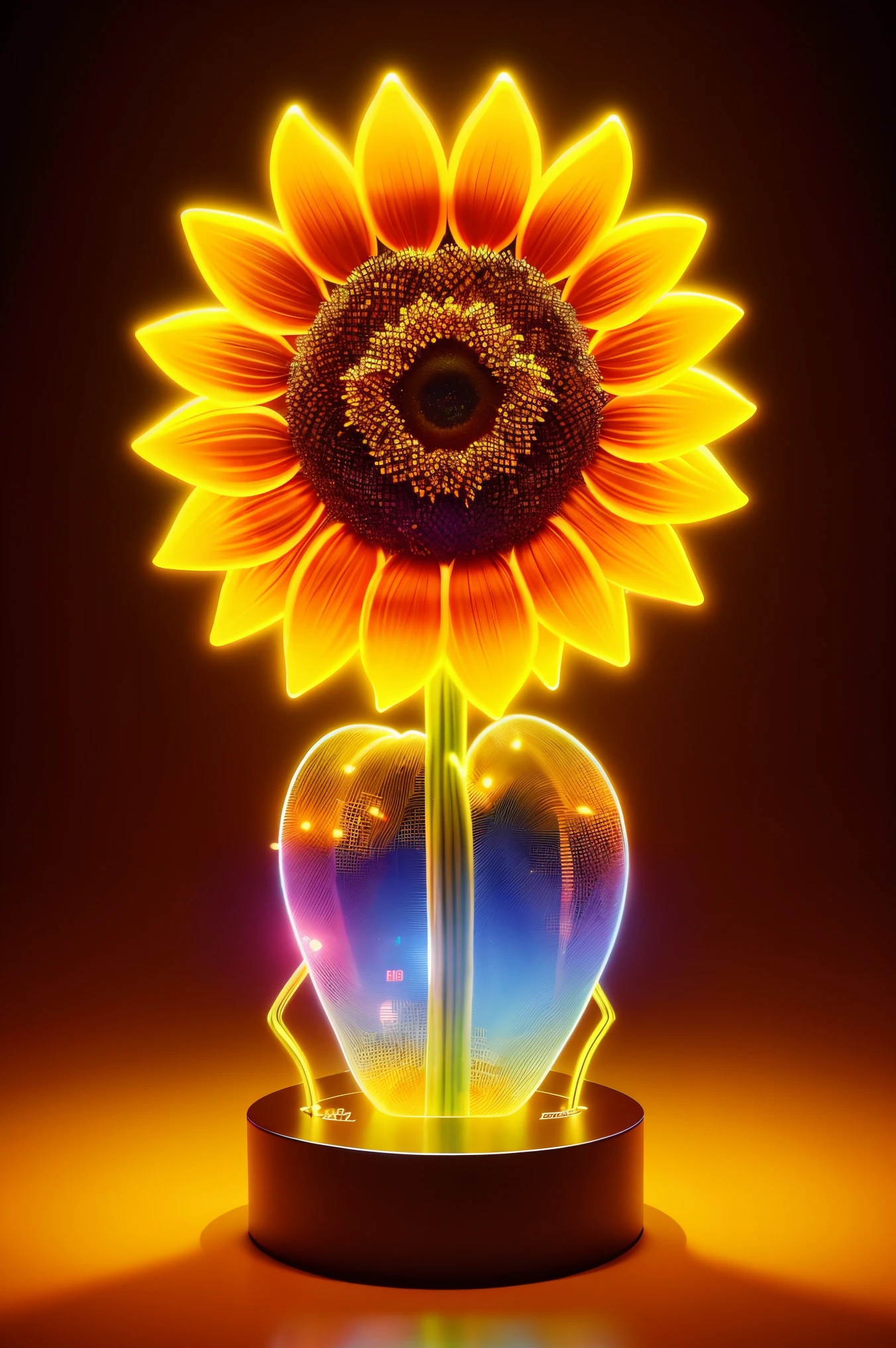 ((1 transparent and glowing sunflower))，8k，Irridescent color，kawaii，adolable，number art，high high quality，highly  detailed