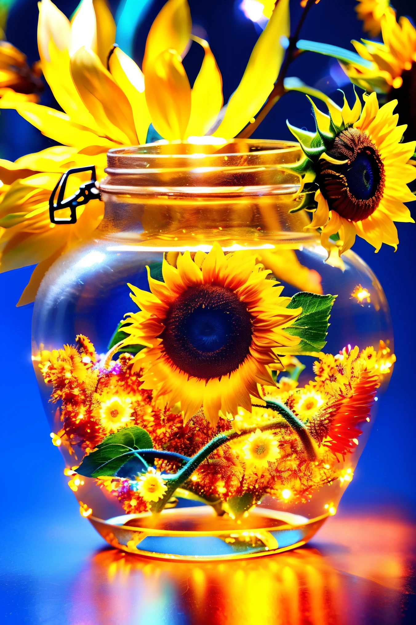 (1 glowing magical and lovely sunflower，The stamen is a cute little face)，8k，Irridescent color，kawaii，adolable，number art，high high quality，highly  detailed