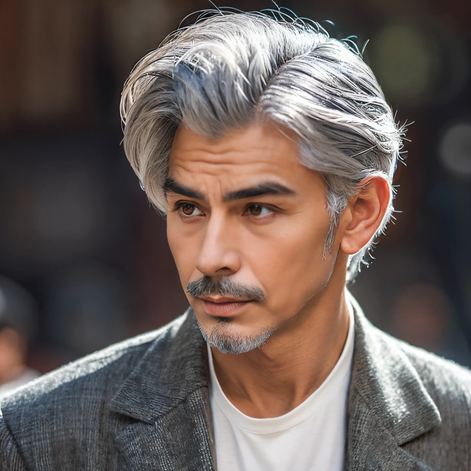 20's Handsome Gray hair Thin macho Mysterious Young man