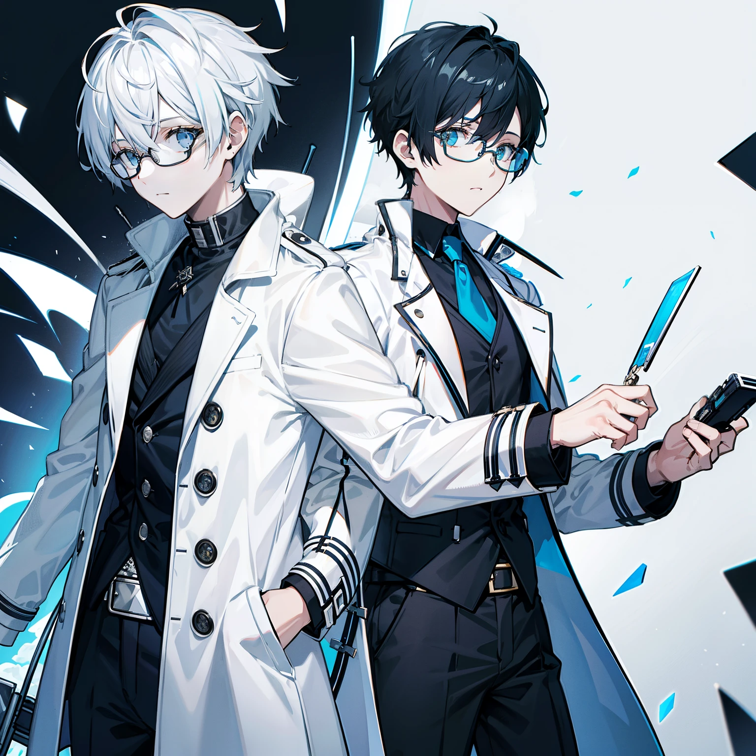 White trench coat,eye glass,tmasterpiece,Blue and black tones,
