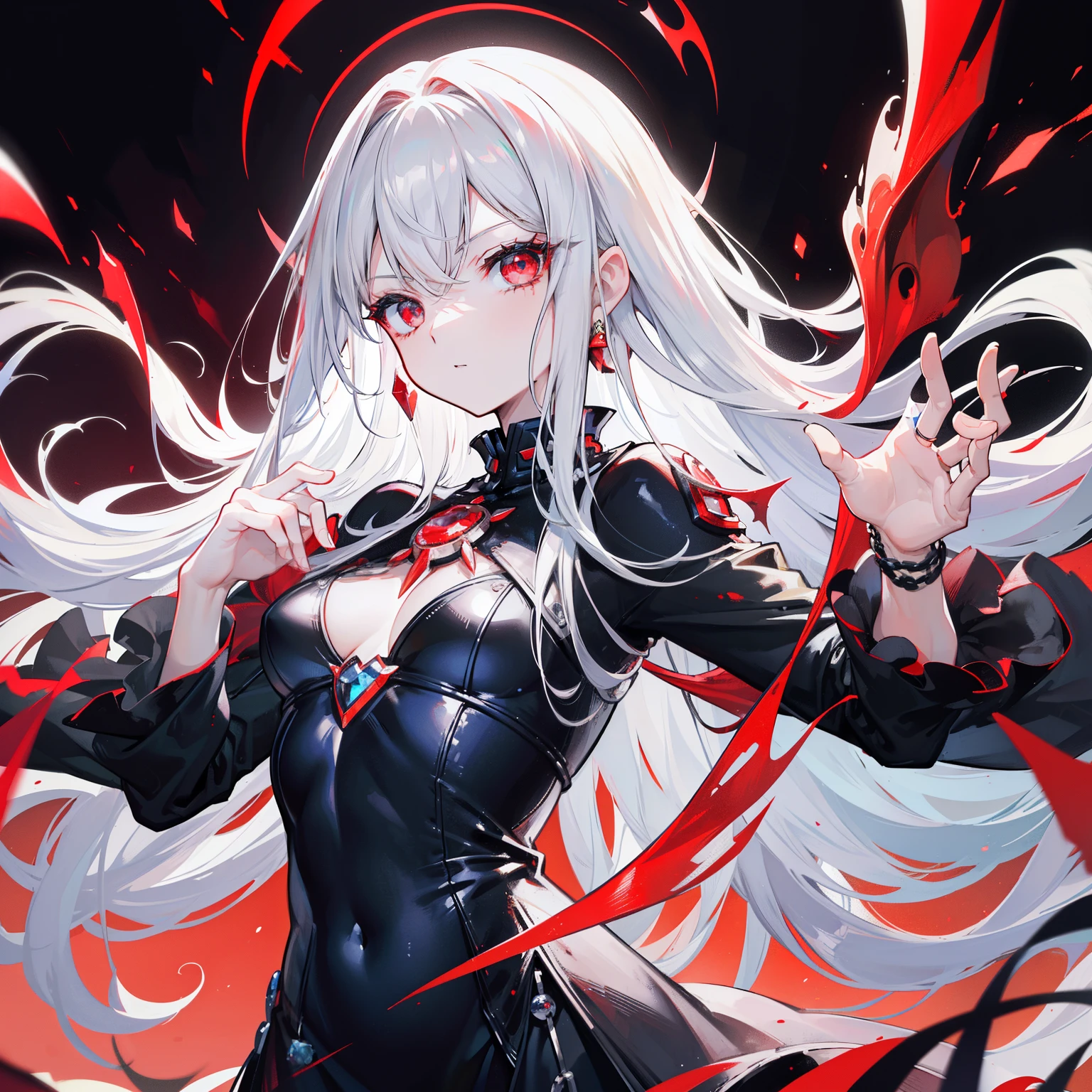 (Elaborate Eyes),(clear and beautiful eyes:1.6),masutepiece, 1 Women,(Black clothes and red jewelry:1.3), (cabelos preto e longos:1.443), (There is one red gem on the chest),nice hand,((starcraft promoter)),(The whole picture),battle posture,(flying pose),High Definition,((one hand holds a red fire)),(Red Eyes:1.4),arrogant expression,(Please wear one helmet),(tiny chest),(Beautiful face),(fully body photo:1.2111),Beautiful hands,(lare breasts:1.22),small nose,Vene