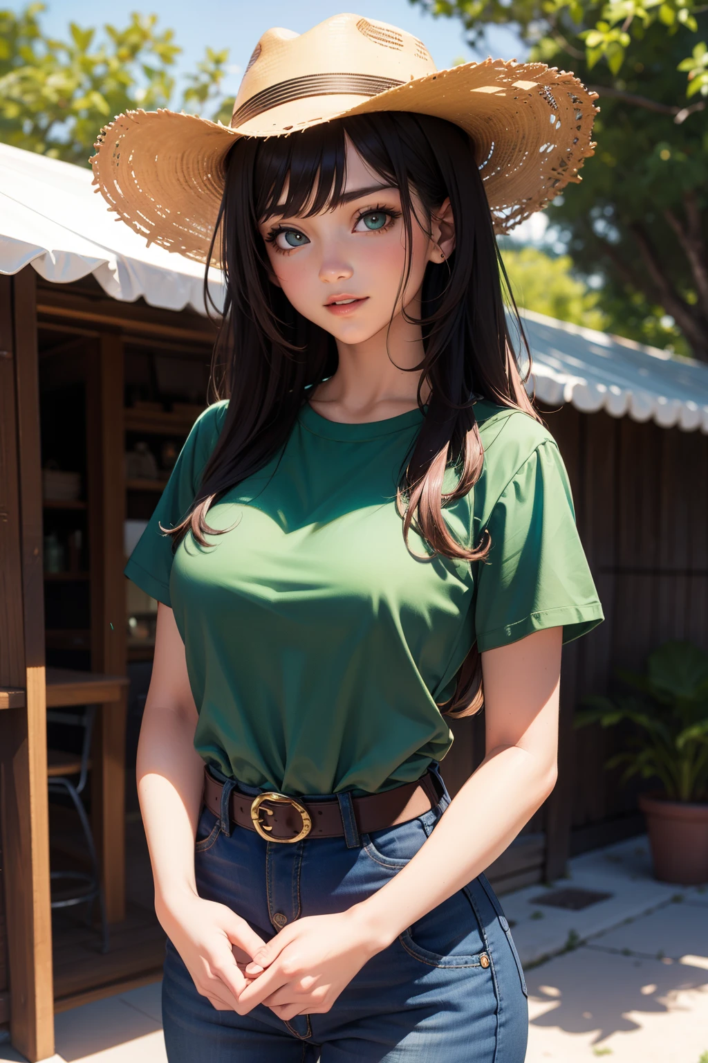 Cowgirl, green shirt, green panty,