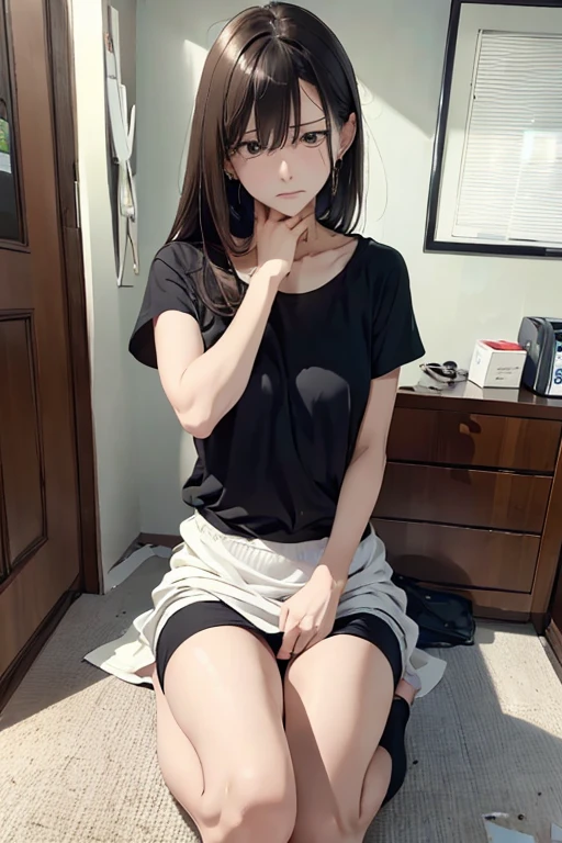 Best Quality, masutepiece, 超A high resolution,A woman who can't move because of a broken leg、Expression of distress、actual scene of accident