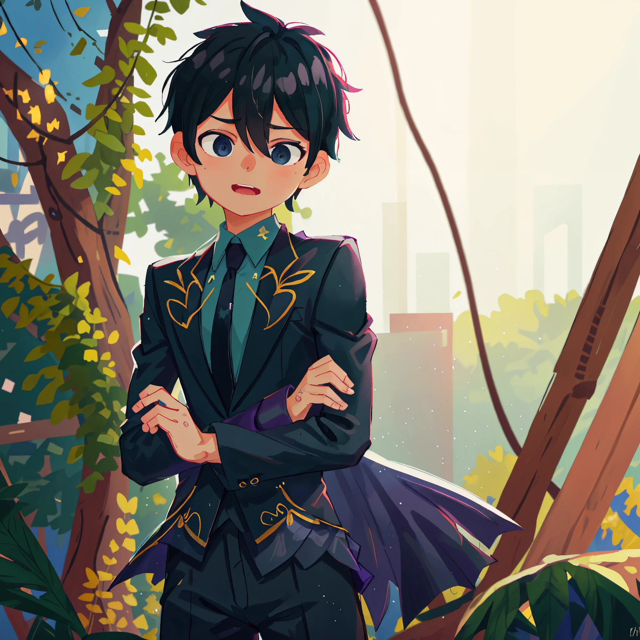 wears a black suit、A young man、Depressed、dark ambiance、perfectquality、Clear focus (Clutter-Home:0.8)、(​masterpiece:1.2) (realisitic:1.2) (bokeh dof) (top-quality) (detailed skins:1.3) (intricate-detail) (8K) (Eye of Detail) (foco nítido), (Happiness)