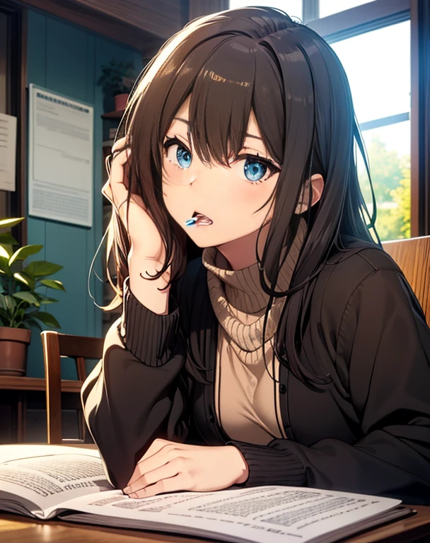 blue eyess、Mouth closed、I can't see my teeth