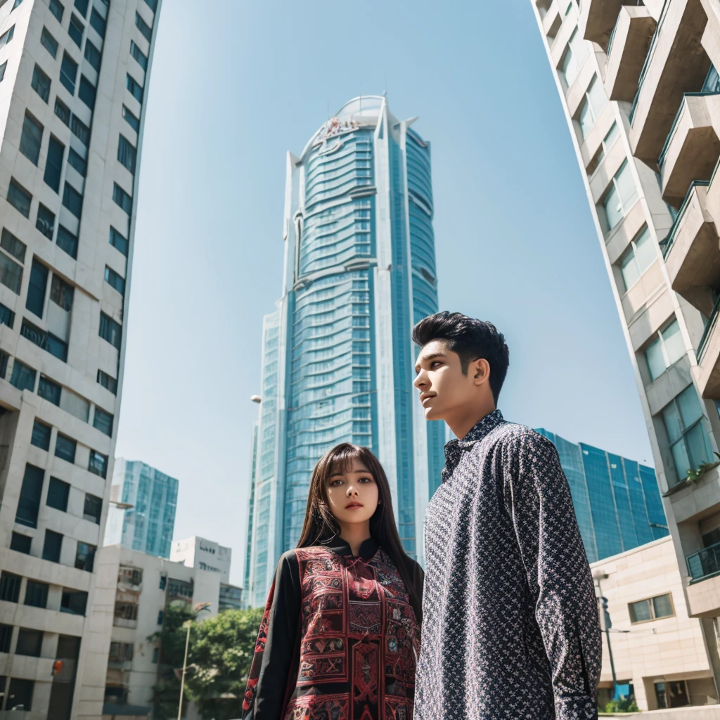 Couple standing in the front of aifal tower u and s alphabet printed on their shirts