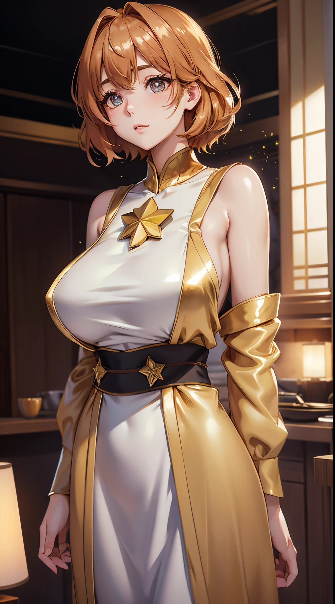 Kurokawa Gold(1z game),1个Giant Breast Girl, Alone,looking at viewert,8K, beautiful light up,symbolic shape_pupils, Sparkling_The eye, star_pupils, As estrelas_(symbol),