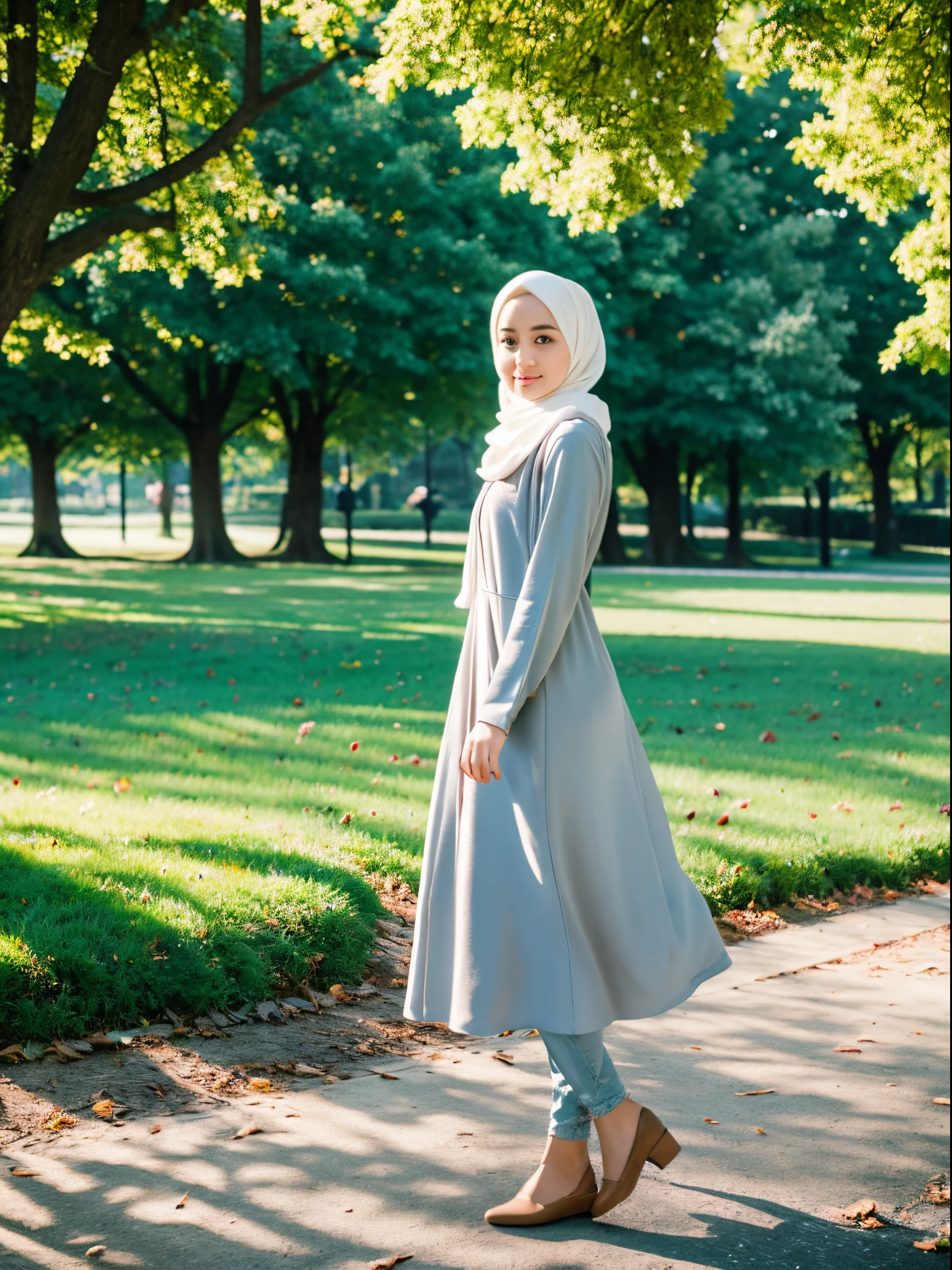 hijab, dress, city park