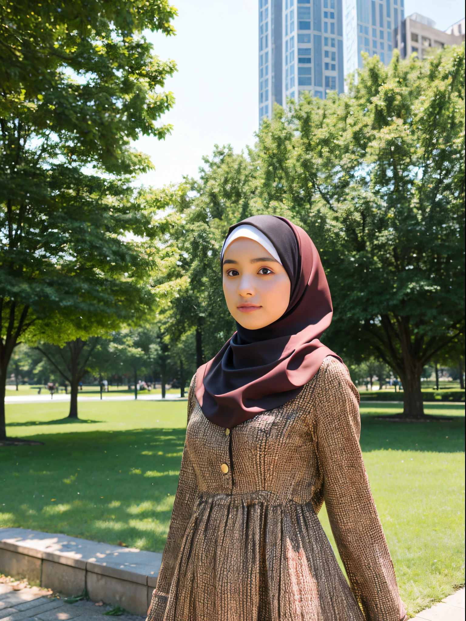 hijab, dress, city park