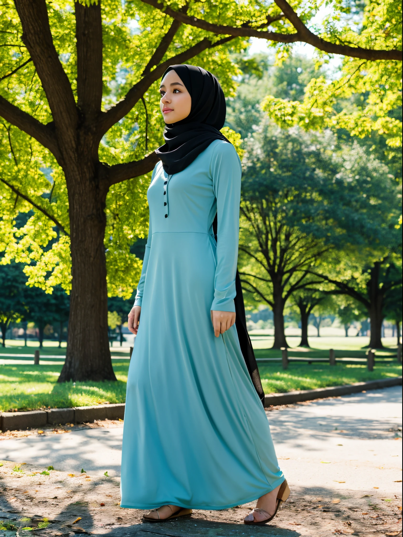 hijab, dress, city park