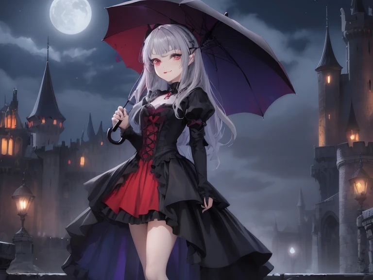 Anime girl in a gothic dress holding an umbrella in front of the castle, Gothic Maiden anime girl, vampire girl, anime girl wearing a black dress, Cute anime waifu in a nice dress, in dress, grayscale phtoto with red dress, beautiful vampire queen, an elegant gothic princess, fashionable dark witch, Gothic Maiden, Vampires, demon anime girl