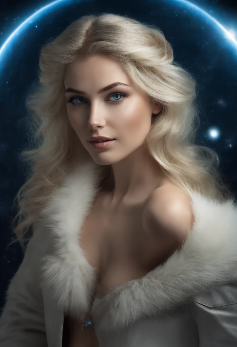 ((White wolf and girl)), (huge wolf), (a huge white wolf guards a beautiful girl), motion, running, blue eyes, White fur glows with silver sparks, (young girl, very young), (NSFW Girl), Hourglass figure, big breasts, Broad Buttocks, blonde goddess, seductive smirk, ssmile, beatiful face, perfect white haired girl, Happy posture, cute seductive smile, a beautiful blonde, good young girl, Good viewing angle, attractive pose, Sweet girl, sexy pose, a gorgeous blonde, full length image, blue eyes, Very long curly hair, transparent air payment, Silver collar, Silver Belt, Silver sandals, ((background Orion Nebula, Starry sky background)), Two moons, Orion Nebula, stand on the star road, Professional, (4k photos), (sharp-focus:1.3), High level of detail, Beautiful Detail Face, blue eyes, longue blonde hair, (Attractive young woman:1.3), (seductive:1.1), (Paint:1.1), (Masterpiece: 1.5) (Photorealistic: 1.1) (bokeh) (Best Quality) (detail skin texture, pores, hairsh: 1.1) (Intricate) (8K) (HDR) (wallpapers) (Cinematic lighting) (sharp-focus)