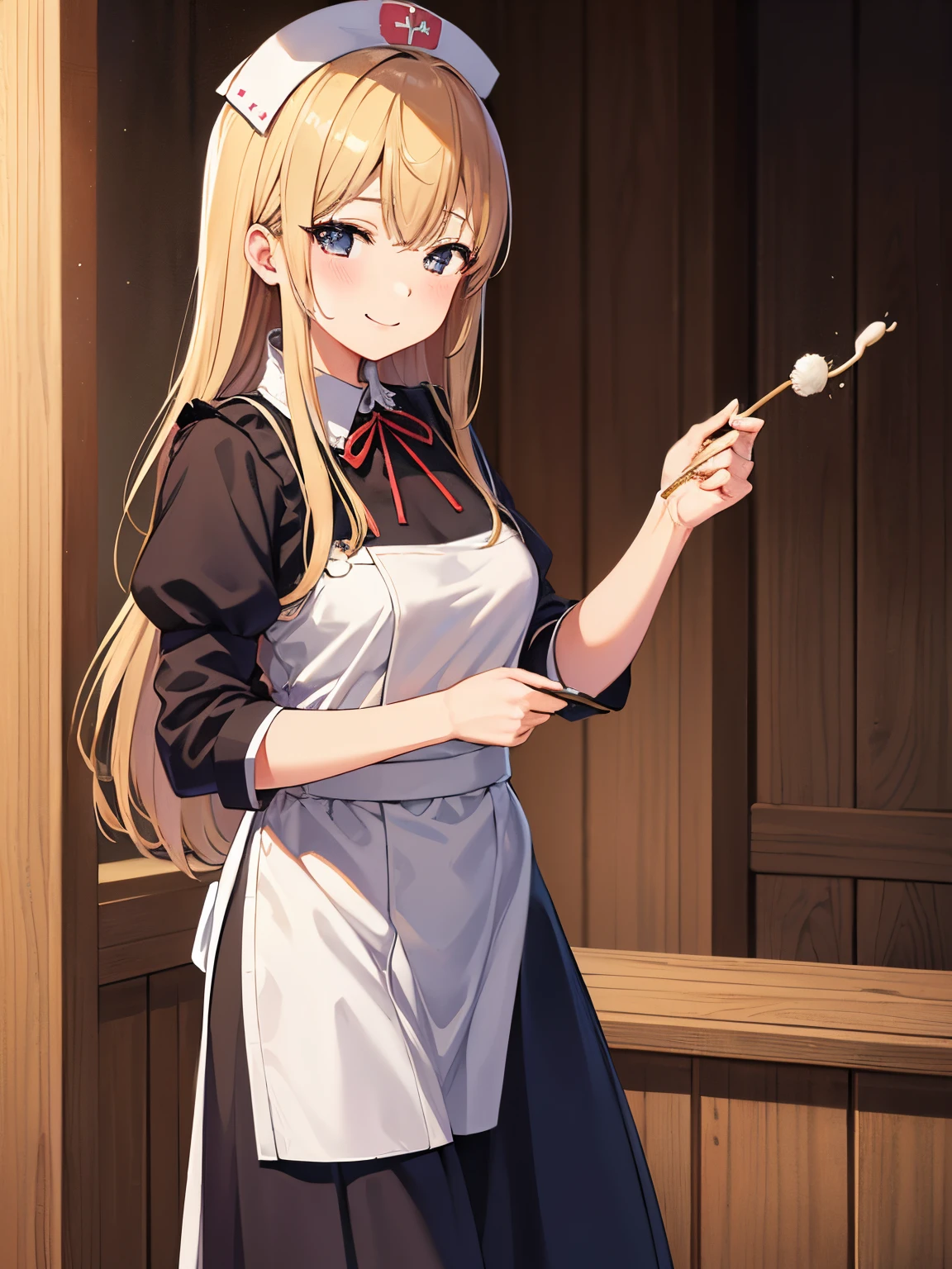 masutepiece, Best Quality, hight resolution,ers old,(hashikuji mayoi),Look at me and smile,((Meiji period~Showa era nurse)),(Classic Maid Clothing),mentholatum