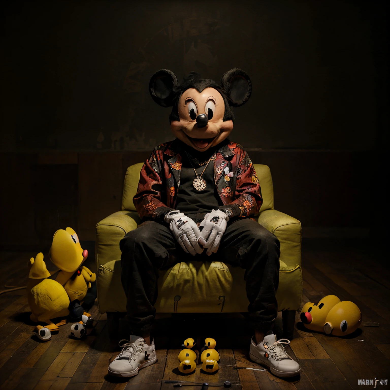 Mickey mouse es un rapero de new york. Su amigo el pato donald tambien es un rapero. Estan creando una camcion de trap en su estudio. Funando marihuana.