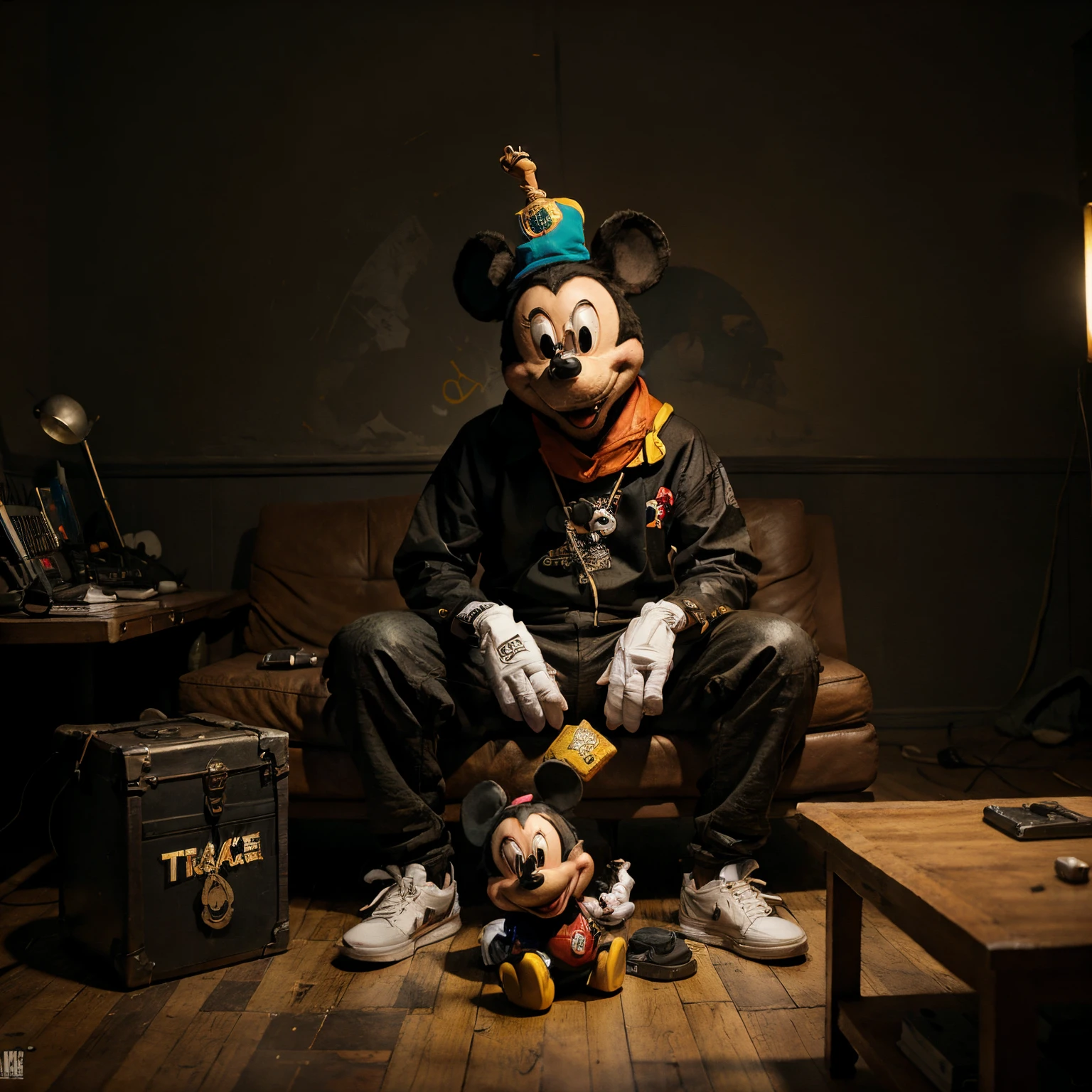 Mickey mouse es un rapero de new york. Su amigo el pato donald tambien es un rapero. Estan creando una camcion de trap en su estudio. Funando marihuana.