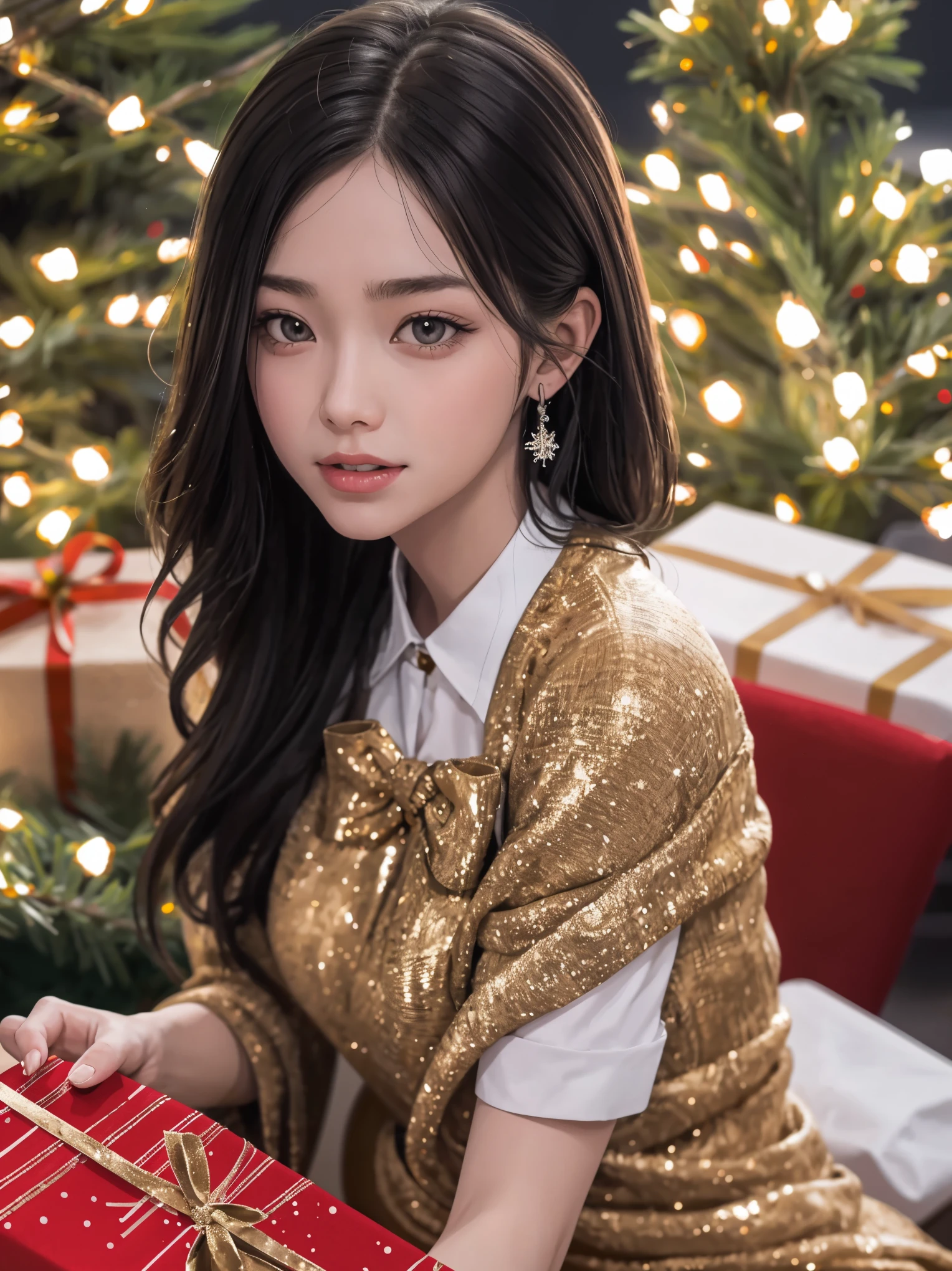 (best quality,4k,8k,highres,masterpiece:1.2),ultra-detailed,realistic,gifts,table,Christmas tree,decorations,wrapping ,bows,ribbon,presents,holiday spirit,vibrant colors,warm lighting,cozy atmosphere,toys,cards,candles,snowflakes,joyful,celebration,exquisite details,exciting surprises,shiny ornaments,sparkling tinsel,beautifully wrapped,excited children,anticipation,festive mood,magical ambiance,delightful moment,wonderful memories,family gathering,cheerful faces,Christmas magic,extravagant,abundance of presents,HDR,UHD,studio lighting,ultra-fine painting,sharp focus,physically-based rendering,professional,vivid colors,bokeh.