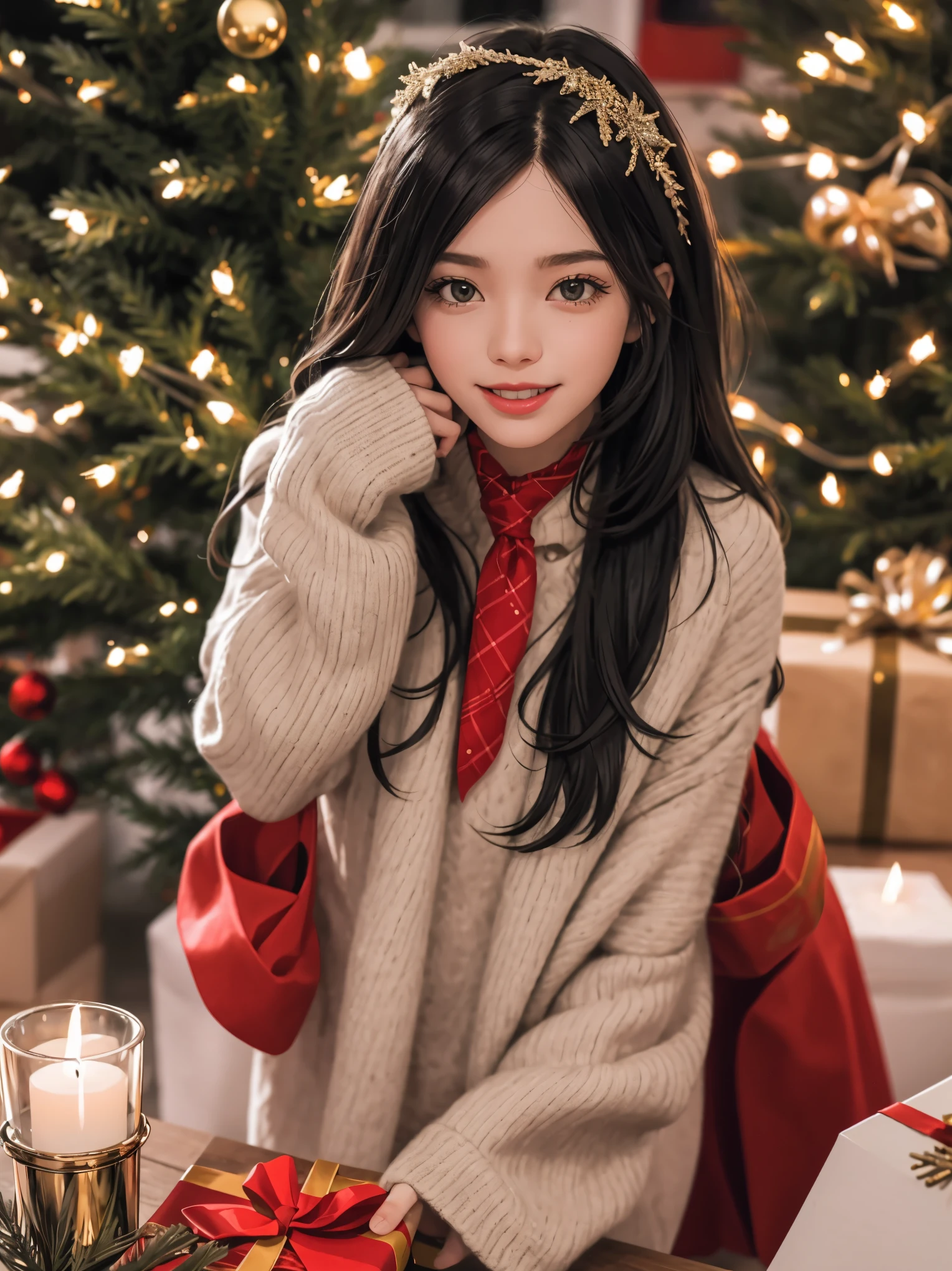 (best quality,4k,8k,highres,masterpiece:1.2),ultra-detailed,realistic,gifts,table,Christmas tree,decorations,wrapping ,bows,ribbon,presents,holiday spirit,vibrant colors,warm lighting,cozy atmosphere,toys,cards,candles,snowflakes,joyful,celebration,exquisite details,exciting surprises,shiny ornaments,sparkling tinsel,beautifully wrapped,excited children,anticipation,festive mood,magical ambiance,delightful moment,wonderful memories,family gathering,cheerful faces,Christmas magic,extravagant,abundance of presents,HDR,UHD,studio lighting,ultra-fine painting,sharp focus,physically-based rendering,professional,vivid colors,bokeh.