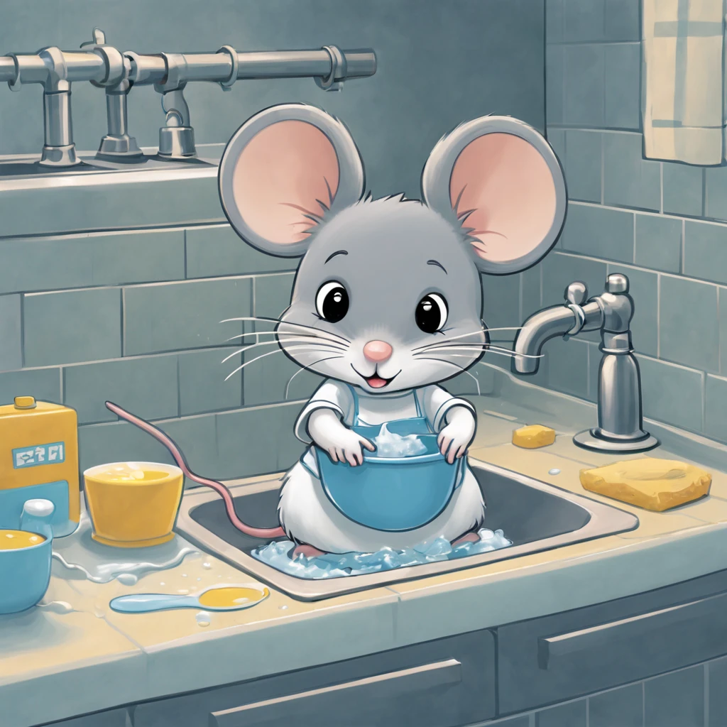 (((cute_mouse) washing_up industriously) comic_book illustration)