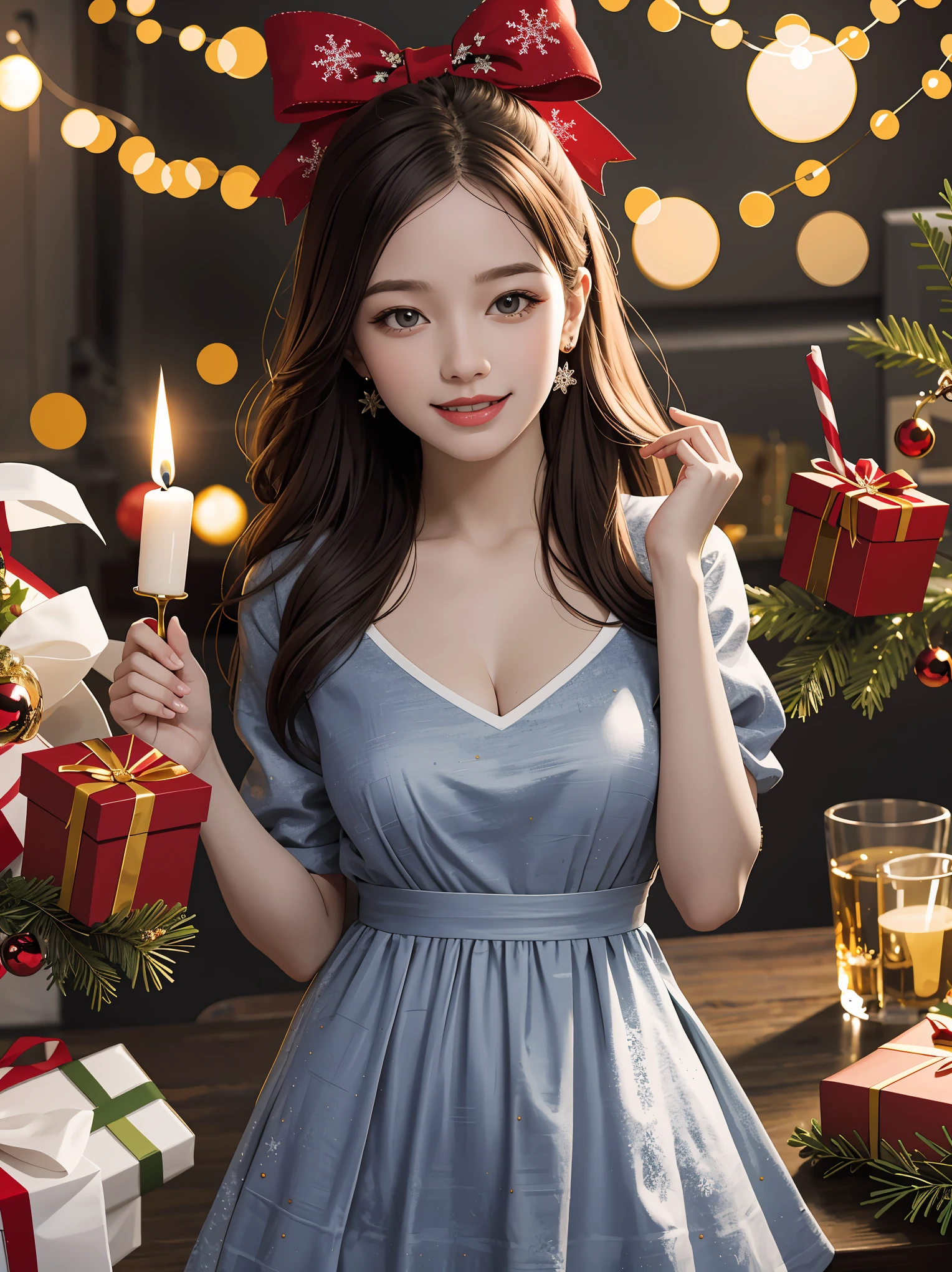 (best quality,4k,8k,highres,masterpiece:1.2),ultra-detailed,realistic,gifts,table,Christmas tree,decorations,wrapping ,bows,ribbon,presents,holiday spirit,vibrant colors,warm lighting,cozy atmosphere,toys,cards,candles,snowflakes,joyful,celebration,exquisite details,exciting surprises,shiny ornaments,sparkling tinsel,beautifully wrapped,excited children,anticipation,festive mood,magical ambiance,delightful moment,wonderful memories,family gathering,cheerful faces,Christmas magic,extravagant,abundance of presents,HDR,UHD,studio lighting,ultra-fine painting,sharp focus,physically-based rendering,professional,vivid colors,bokeh.