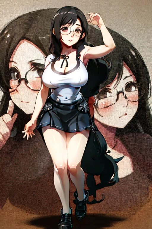 Stema Peace、hanekawa tsubasa、attack of glasses、A dark-haired、large boob、 (Black hair, Brown eyes, Round face),With ribbon, (nose blush, half opened eye),, [Full body shot]、eye glass、Head-to-toe shots、A dark-haired、Defa&#39;Appearance of、