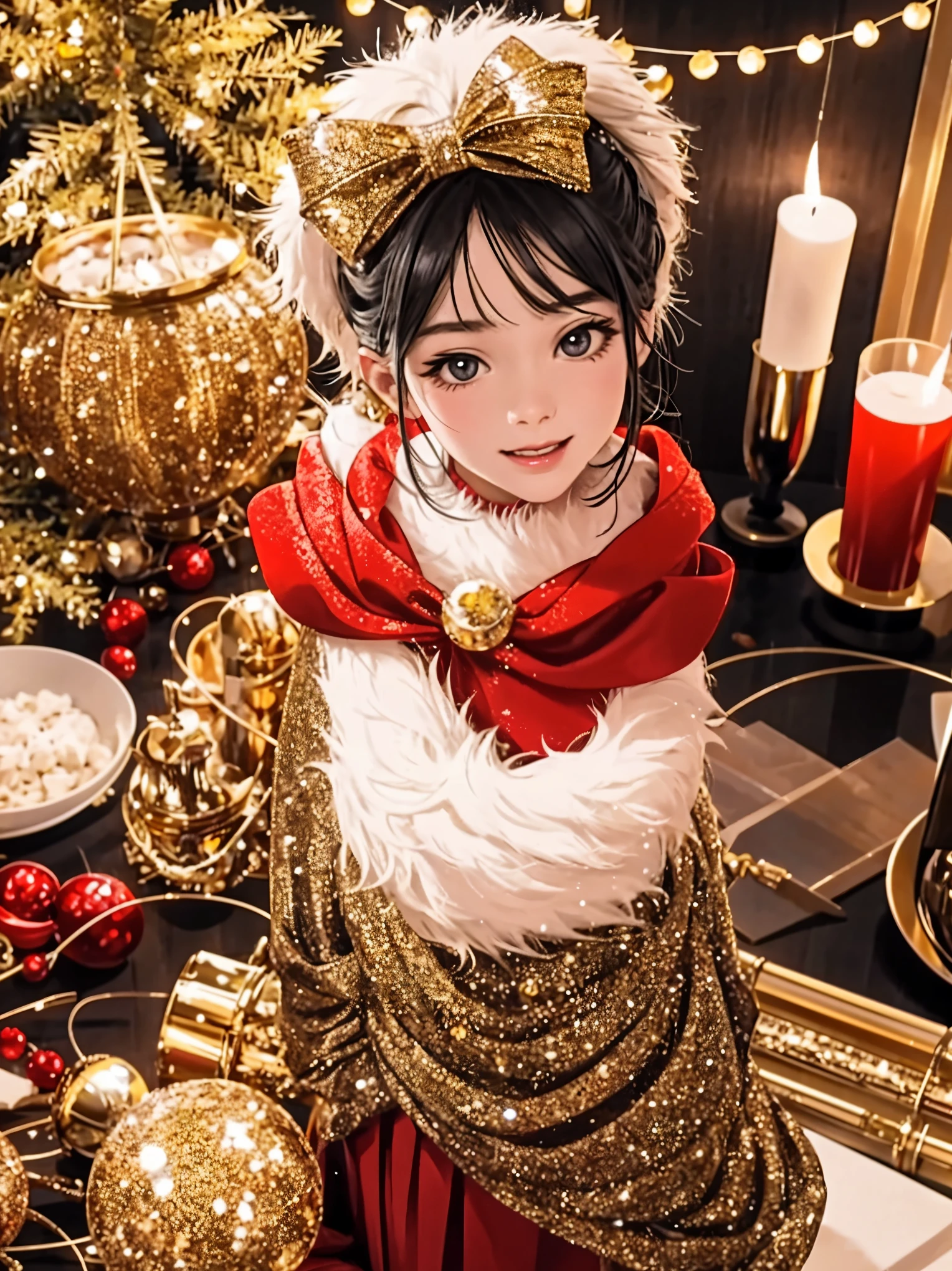 (best quality,4k,8k,highres,masterpiece:1.2),ultra-detailed,realistic,gifts,table,Christmas tree,decorations,wrapping ,bows,ribbon,presents,holiday spirit,vibrant colors,warm lighting,cozy atmosphere,toys,cards,candles,snowflakes,joyful,celebration,exquisite details,exciting surprises,shiny ornaments,sparkling tinsel,beautifully wrapped,excited children,anticipation,festive mood,magical ambiance,delightful moment,wonderful memories,family gathering,cheerful faces,Christmas magic,extravagant,abundance of presents,HDR,UHD,studio lighting,ultra-fine painting,sharp focus,physically-based rendering,professional,vivid colors,bokeh.