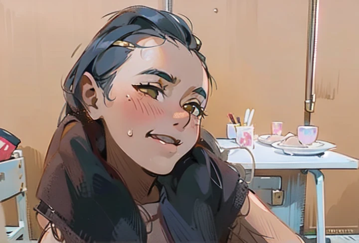there is a woman sitting at a table with a plate of food, 18 years old, cindy avelino, ayahausca, 19-year-old girl, taken in the early 2020s, 3 0 years old woman, 30 years old woman, 1 , selfie photo, taken at golden hour, picture
