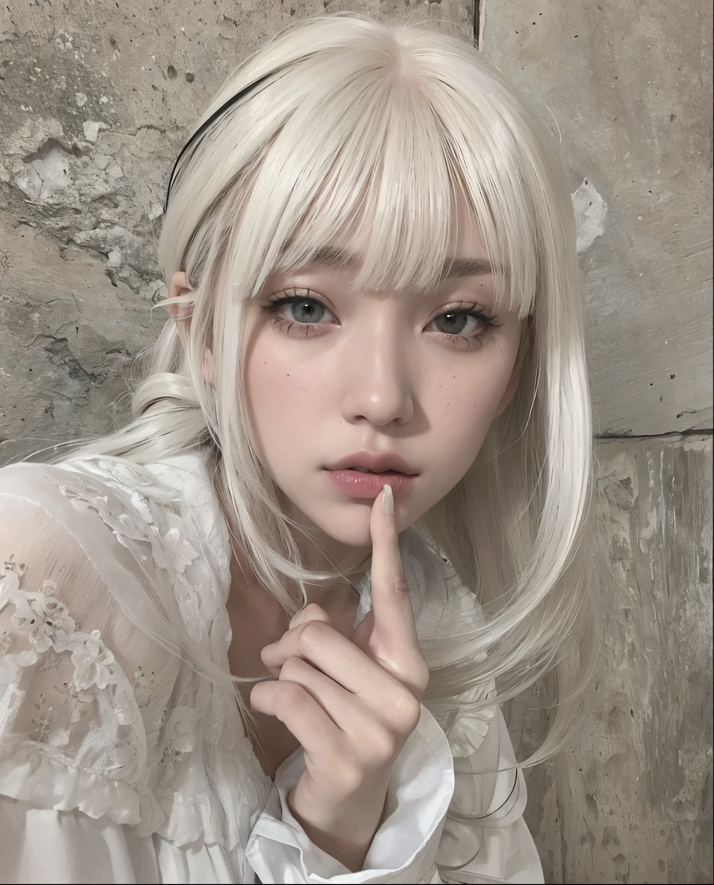 chica rubia con flequillo largo y camisa blanca posando para una foto, flequillo blanco, Peinado blanco de corte hime, Cabello largo y blanco y flequillo, cabello Whitebangs cabello, cabello blanco con frituras, ulzzang, con pelo largo blanco, cara bonita de pelo blanco, Chica con el pelo blanco, Whitebangs, con el pelo largo y blanco, cabello blanco y hermoso