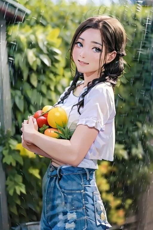 (best quality,8k,highres,masterpiece:1.2),ultra-detailed,realistic,anime,adorable,adolescence 
rural, daytime, rural clothes, flowers, fruit