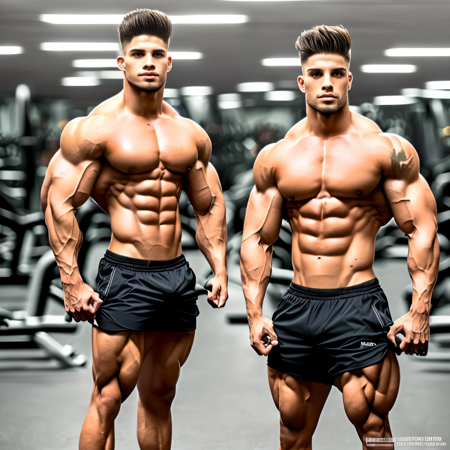 An 18 year old Mexican bodybuilder boy., embodying the perfect fusion of Joey Lawrence and Cody Calafiore with a military haircut, exudando un aura de fuerza y confianza. Enhanced with HDR technology, Esta imagen representa una verdadera obra maestra, 4k-resolution, Outdoor lighting, Pose majestuosa, Estructura muscular perfecta, al estilo de la Revista Gymantics, Midriff de corte bajo, escote pectoral
