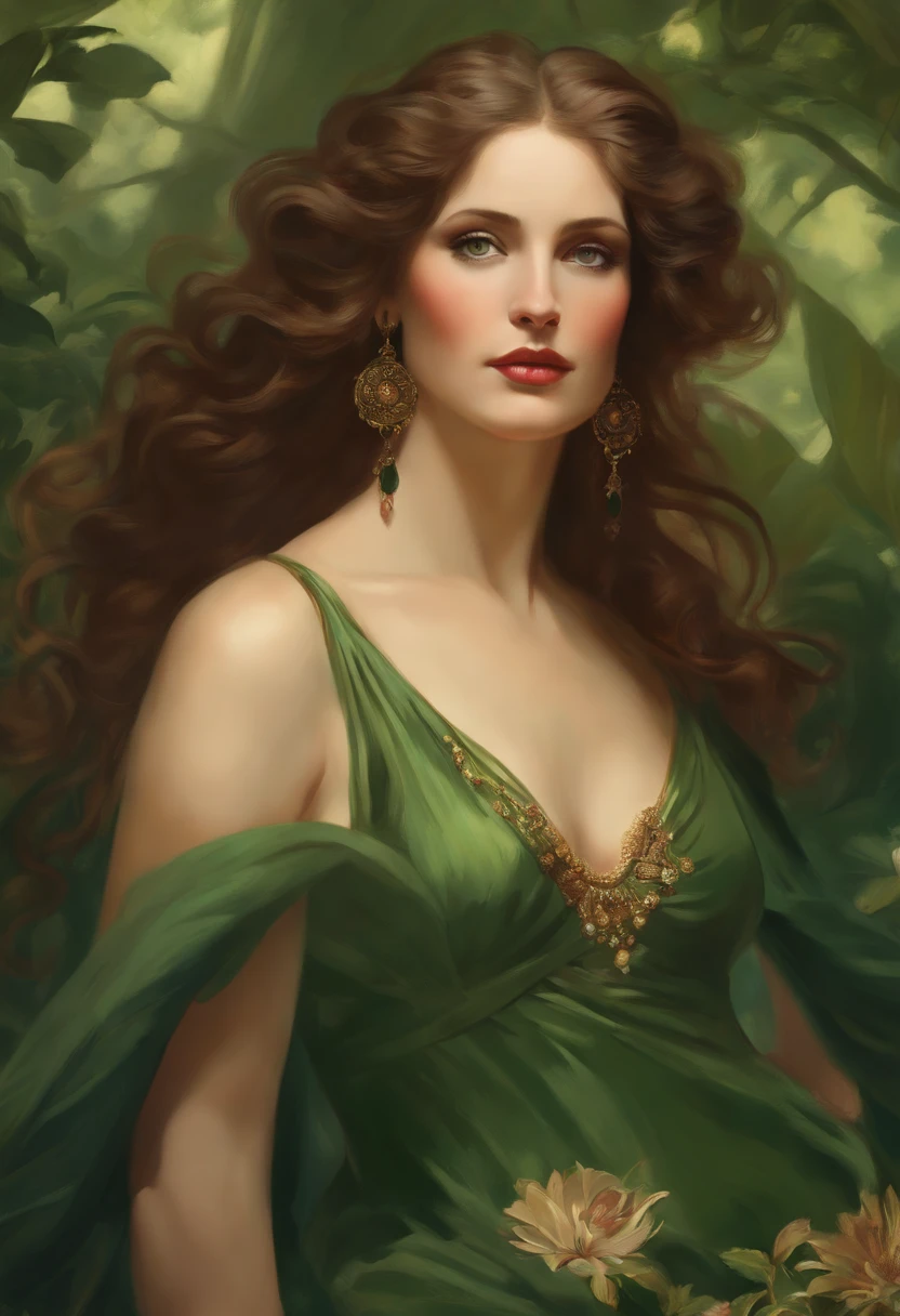 the witch、huge, undersized dress, side boob, under boob, bursting, hands on own chest, oil painting