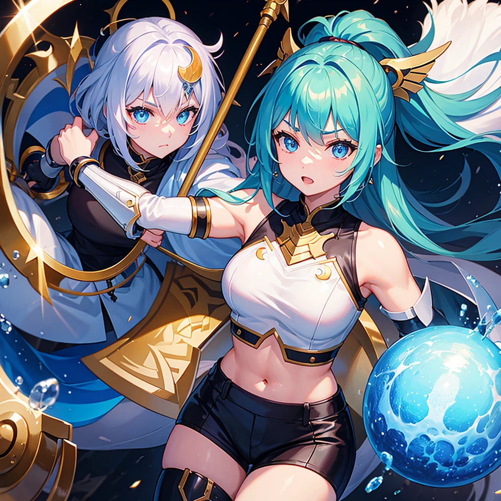 top-quality、a cool、Female Warrior、well-muscled、crescent ax、s Armor、borgar、natta、Swing the axe down