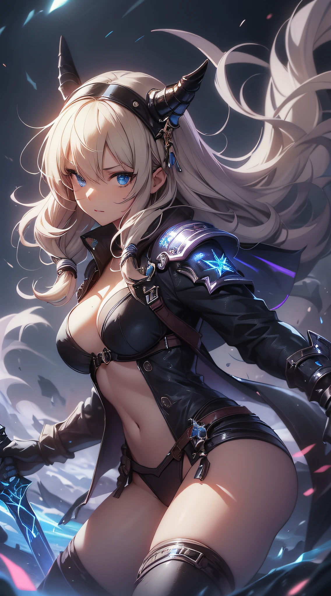 top-quality、Top image quality、masterpiece、Teenage girl((Black jacket、black mechanic body、Shining red body line、Black Bikini Armor、18year old、 Ager、Best Bust、big bast,Beautiful light blue eyes, Long Blonde Hair、A slender,Large valleys、Reflecting the whole body、black mechanic helmet、Black visor、mechanical red sword、Black wings、rear cable、mid air、flying though the air,fighting poses)),hiquality、Beautiful Art、Background with((Dark world、Darknesian dragon army、demon realm))masterpiece、depth of fields,Japan Anime Style