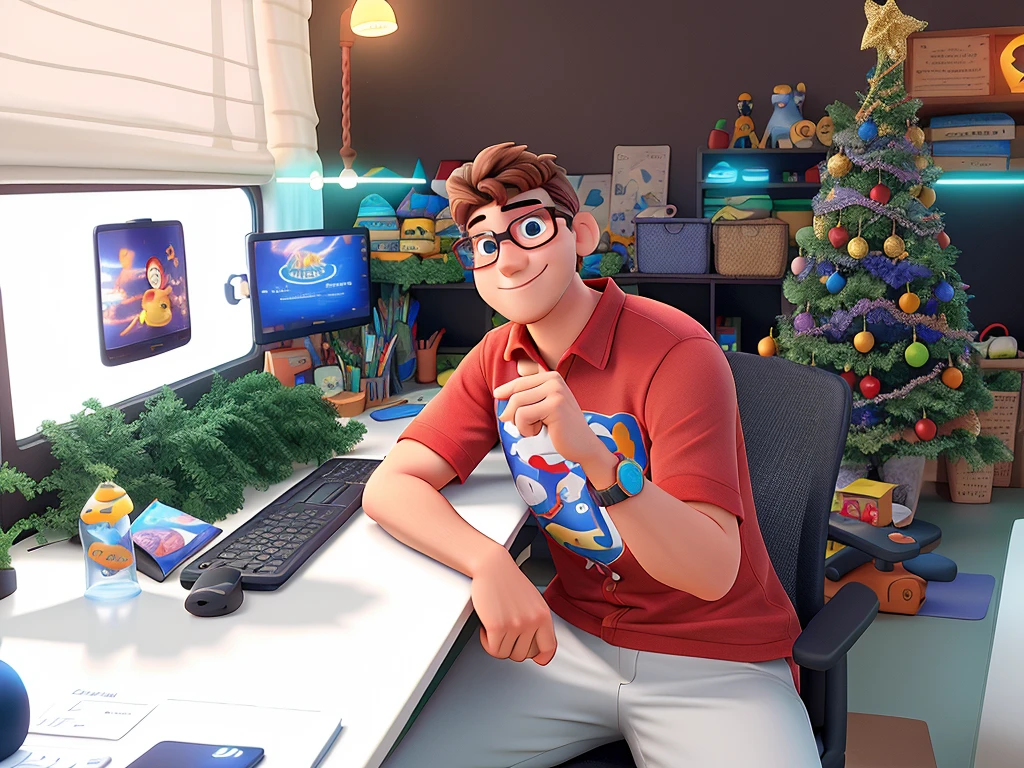 A light man with disney pixar style glasses, alta qualidade, melhor qualidade
